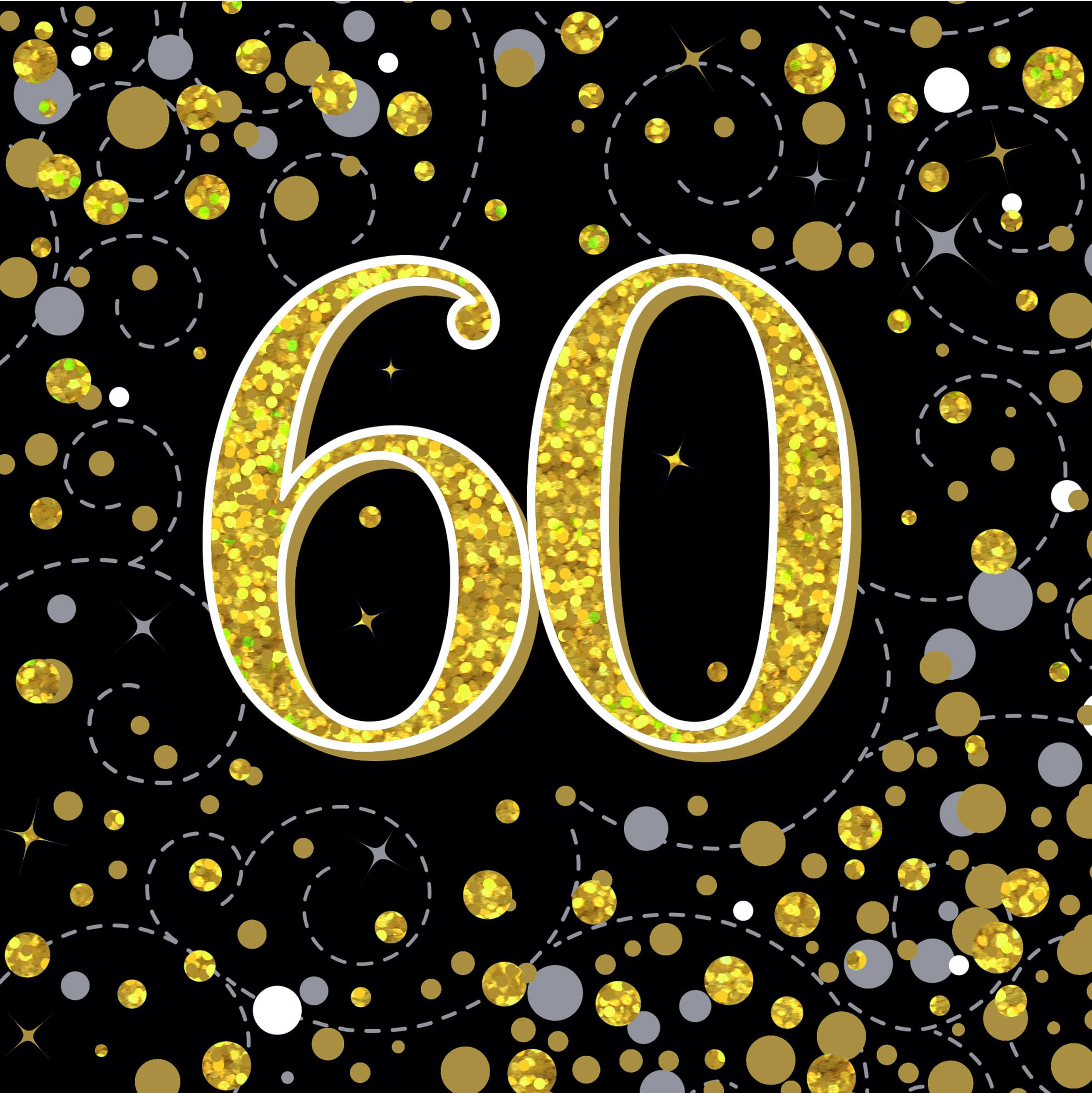Age 60 Napkins Happy 60th Birthday Hologrphic Black and Gold Napkins Foil Shiny Recyclable Party Tableware