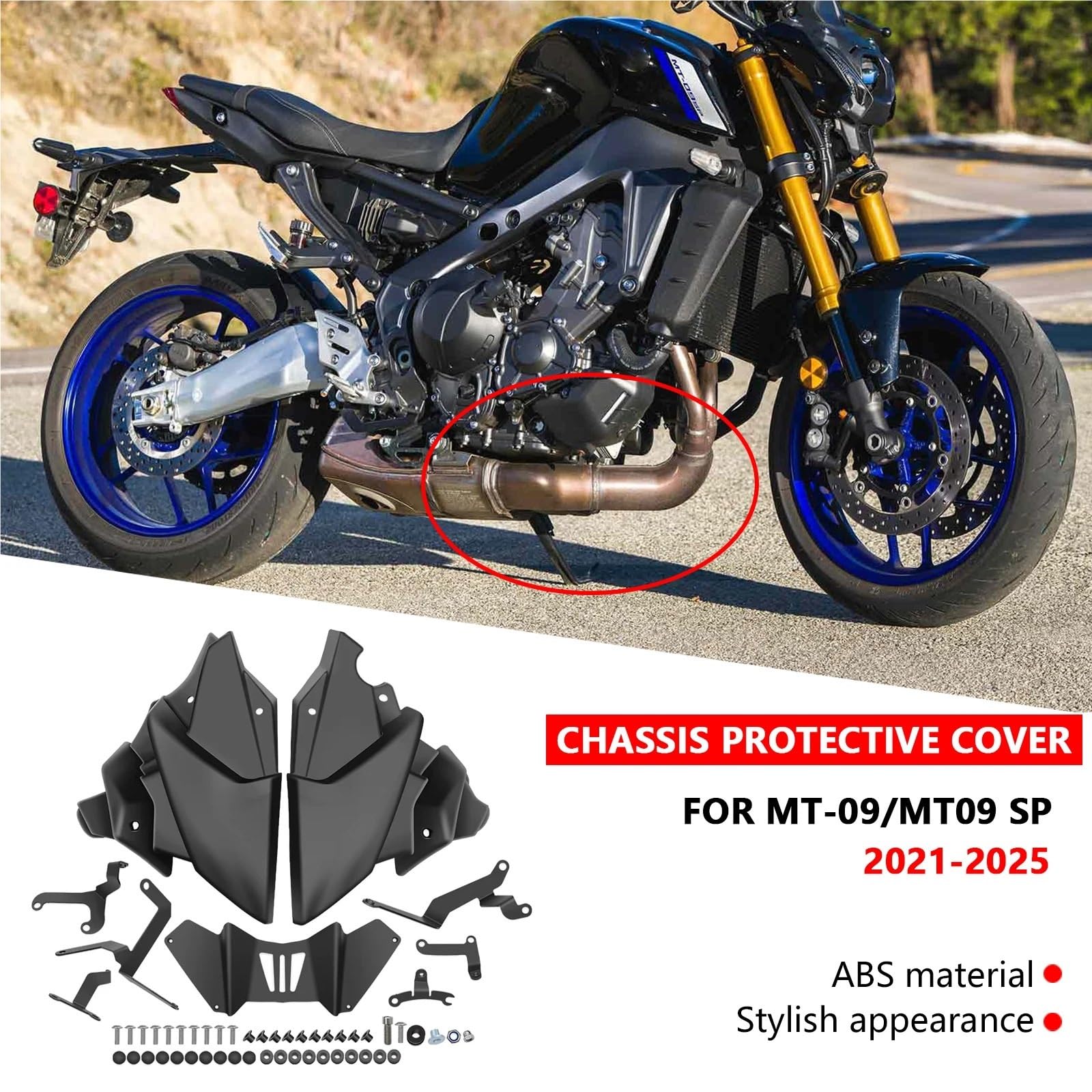 osłona zębatki Pasuje Do MT 09 MT09 SP 2021-2025 Osłona Wydechu, Dolna Owiewka Silnika, Osłona Podwozia, Akcesoria Ochronne Do Motocykla Osłona zębatki silnika(BLACK)