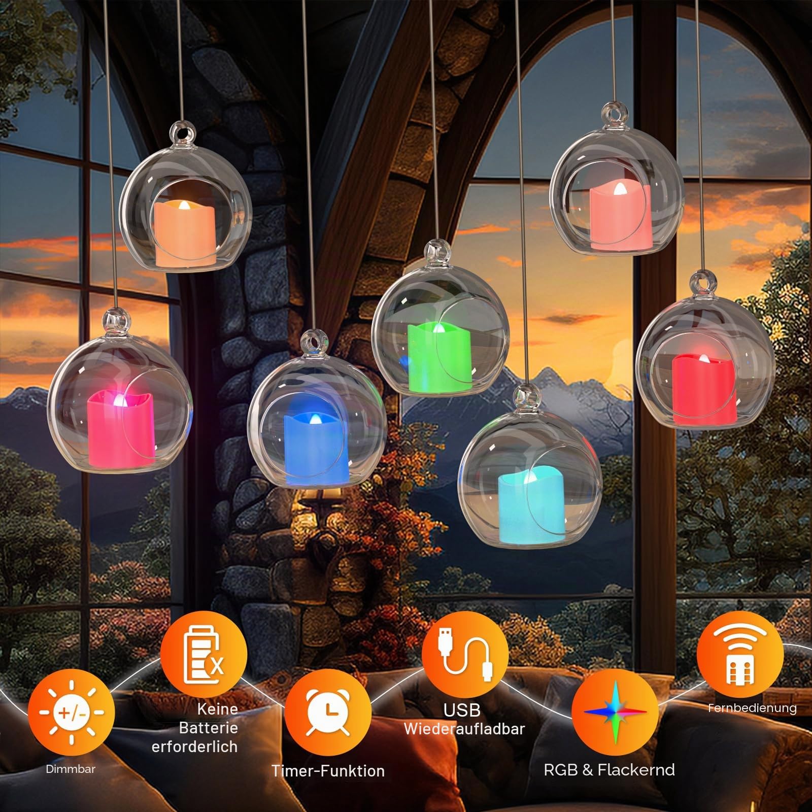 SoulBay LED Teelichter Bunt Aufladbar, 12 Stück Wiederaufladbar Flackernd Elektrische Kerzen mit Ladestation Fernbedienung Timer für Zimmer Wohnzimmer Halloween Weihnachten Deko, RGB