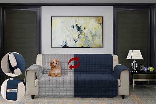 Miniatura 8 de Elegant Comfort Protectores acolchados para muebles de diseño sólido e impreso, fundas reversibles con correas elásticas y bolsillos inteligentes,