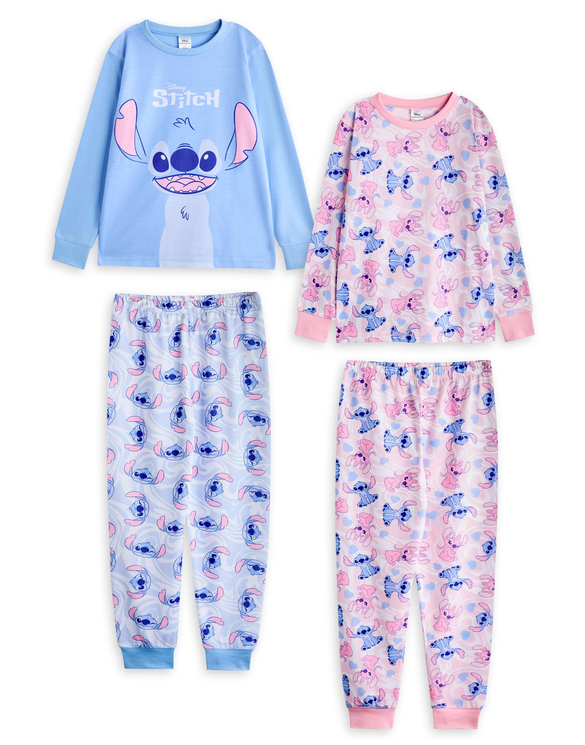 Vanilla Underground Girls Blue/Pink Disney Multicoloured Stitch & Angel Multi-Pack Of 2 Long Sleeve Long Leg Pyjama Set - 11-12 Years