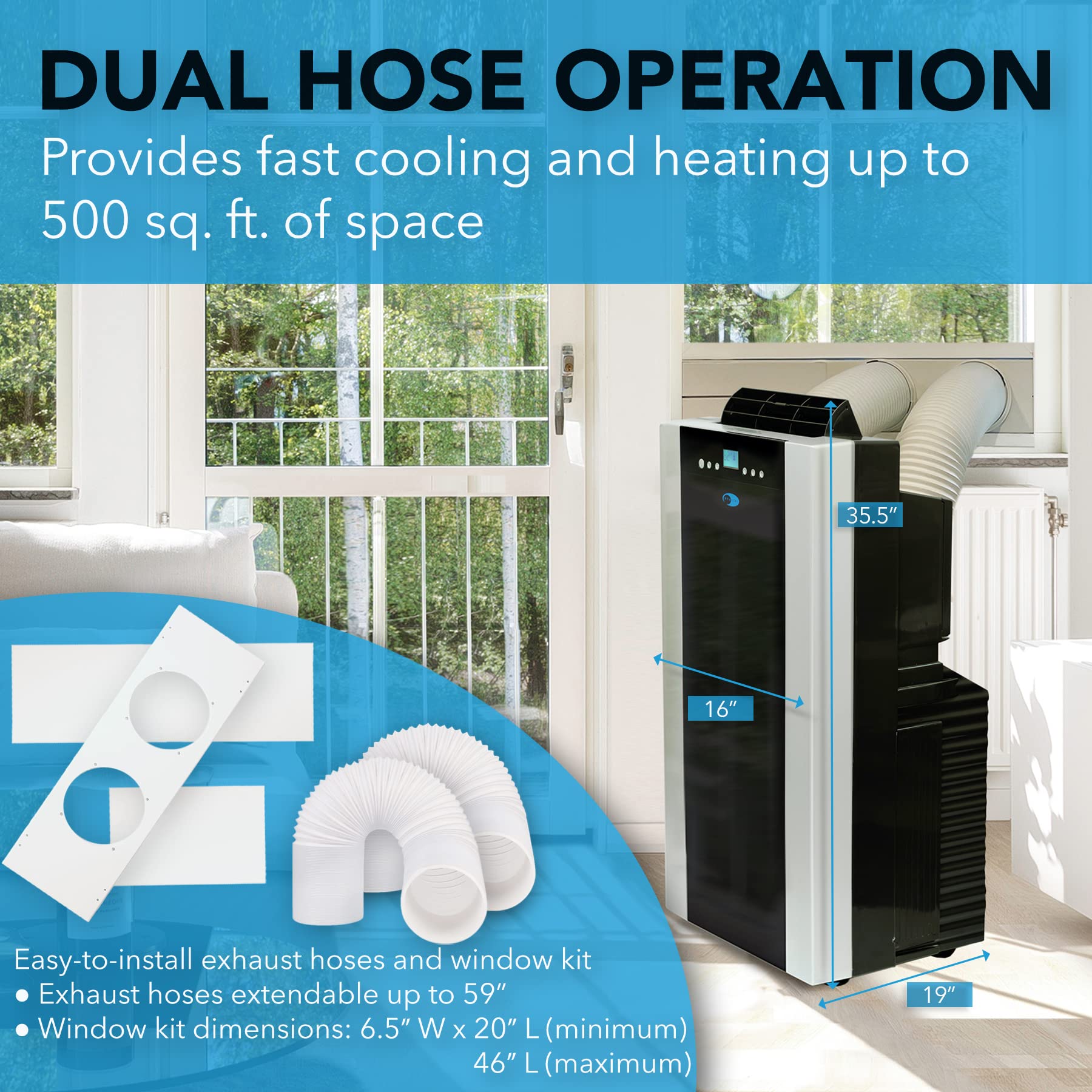 Amazon.com: Whynter ARC-14SH 14,000 BTU (9,200 BTU SACC) Dual Hose Portable Air  Conditioner and Portable Heater with Dehumidifier and Fan for Rooms Up to  500 Square Feet, Platinum/Black, AC Unit + Heater :