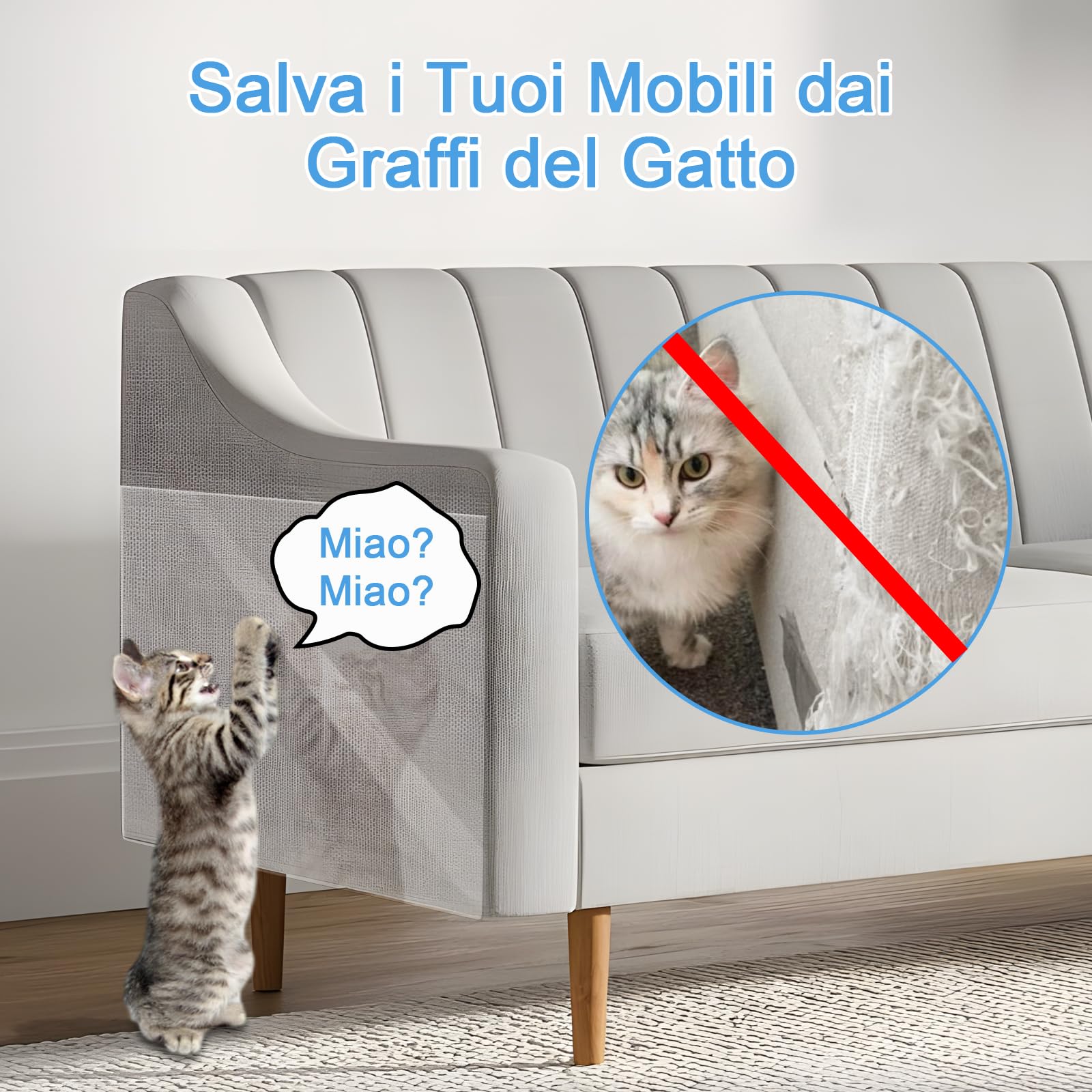 Protezione Divano Graffi Gatto, 30X500CM Antigraffio Gatto Divano, Protezione Porta Graffi Cane da Esterno, Pellicola Antigraffio, Datto per Mobili, Porte, Pareti, Tappeti, Banconi