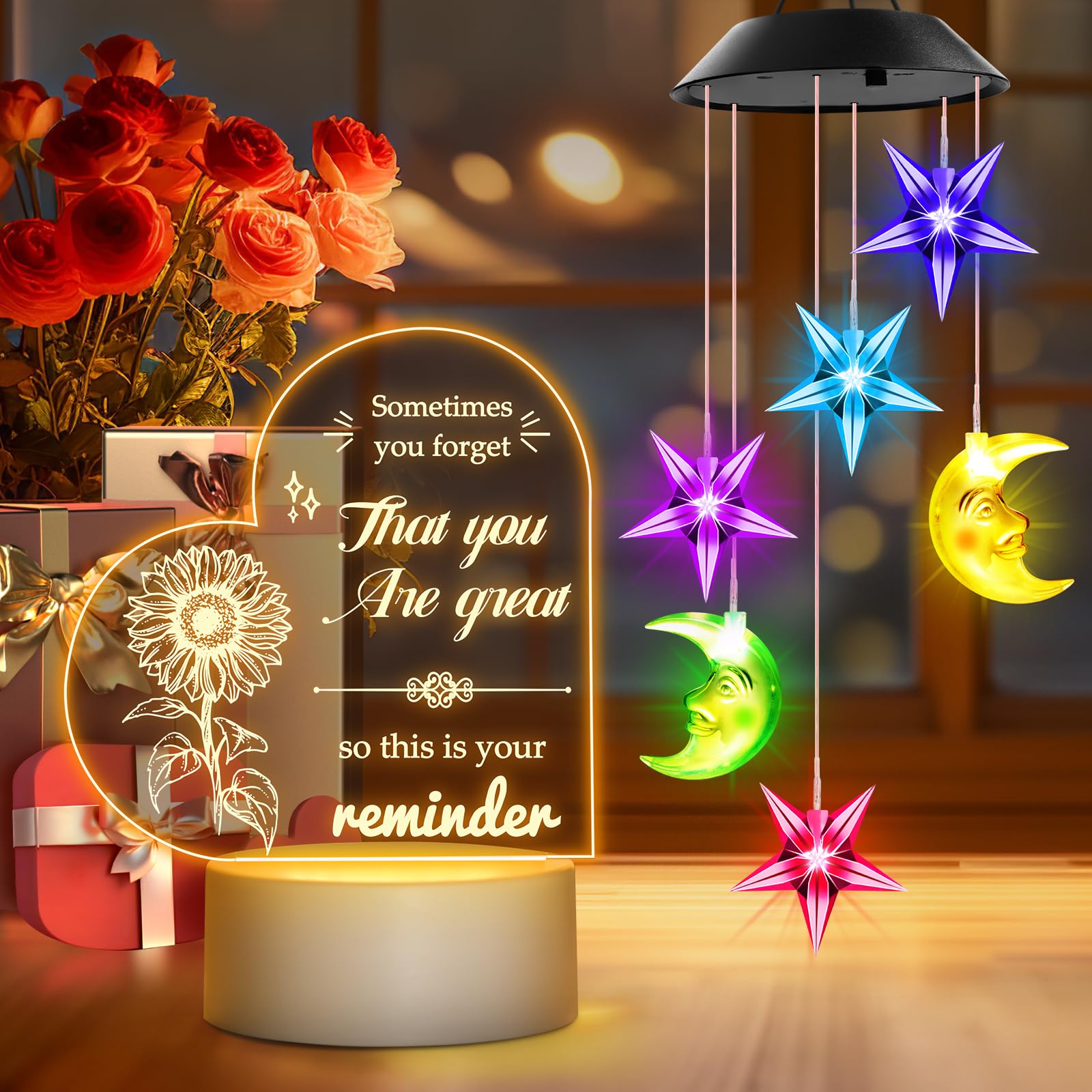 Christmas Women Gifts Solar Wind Chimes Outdoor Decor and Night Light Room Decor