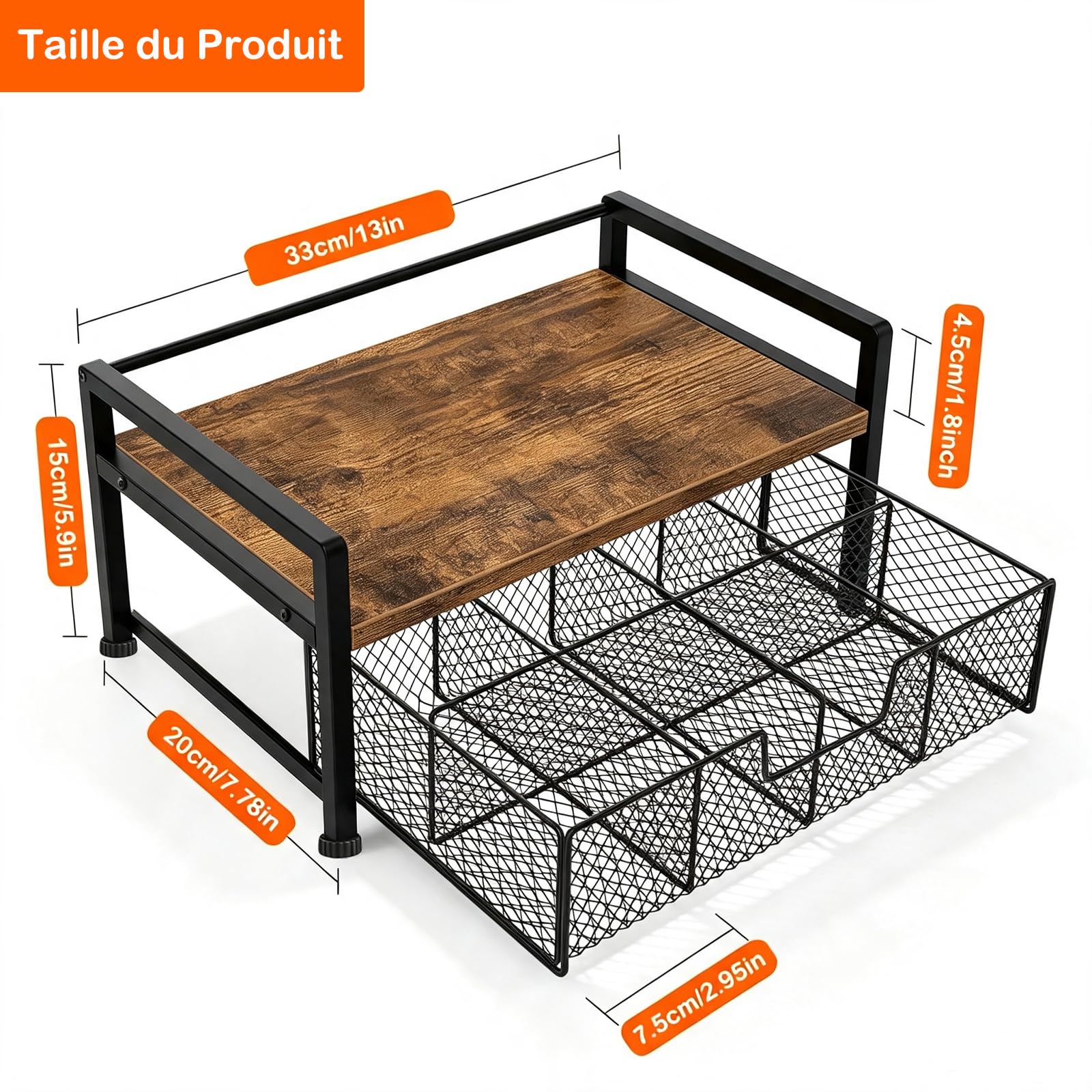Boîte à thé, Boîte en Bois à Thé Rangement avec 8 Compartiments, Organisateur de Sachets de Thé avec Tiroir de Rangement en Métal, Boîte de Stockage Élégante pour Comptoir de Cuisine