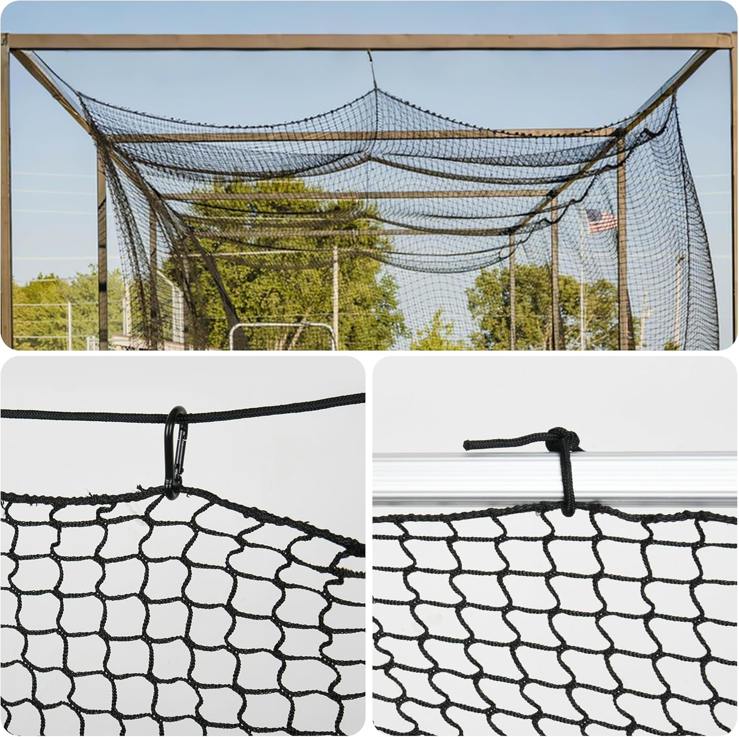 10-50ft Baseball Batting Cage,High Impact Batting Net with 10 Carabiners and 4 Tie Rope,Durable Nylon Baseball Nets for Batting,Indoor Outdoor Batting Cage Net(NET ONLY)