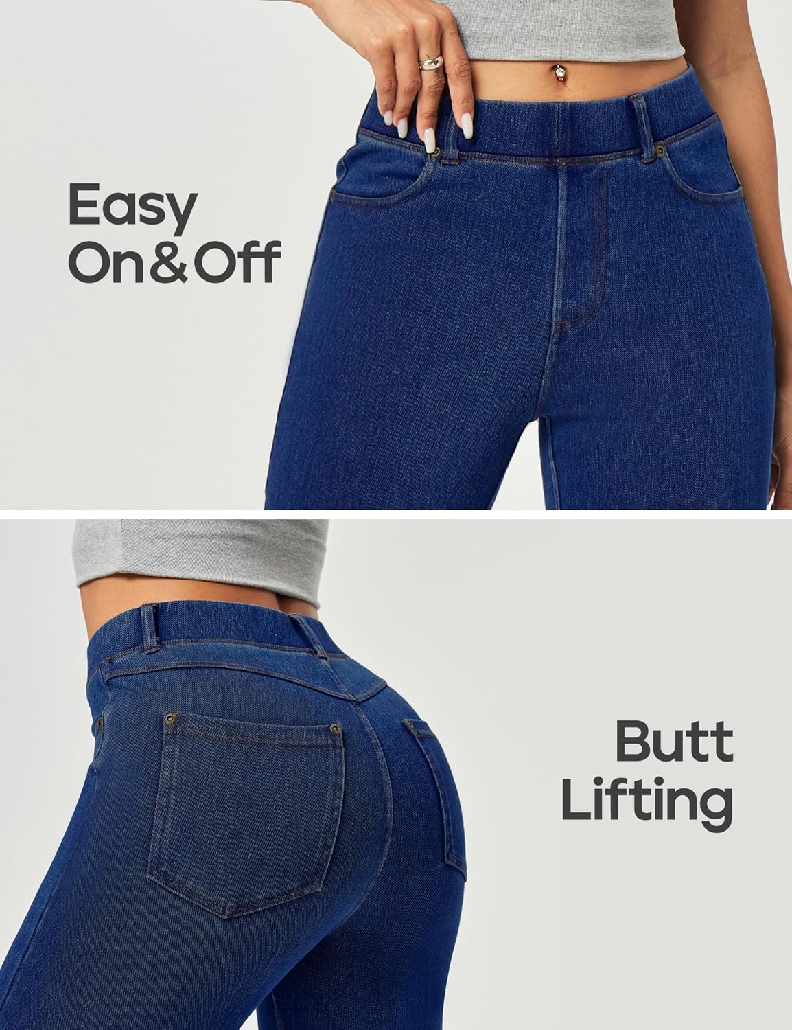 Heathyoga Stretchy Bell Bottom Jeans for Women Trendy Pull On Bootcut Flare Jean Leggings Jeggings for Women with Pockets - Image 4