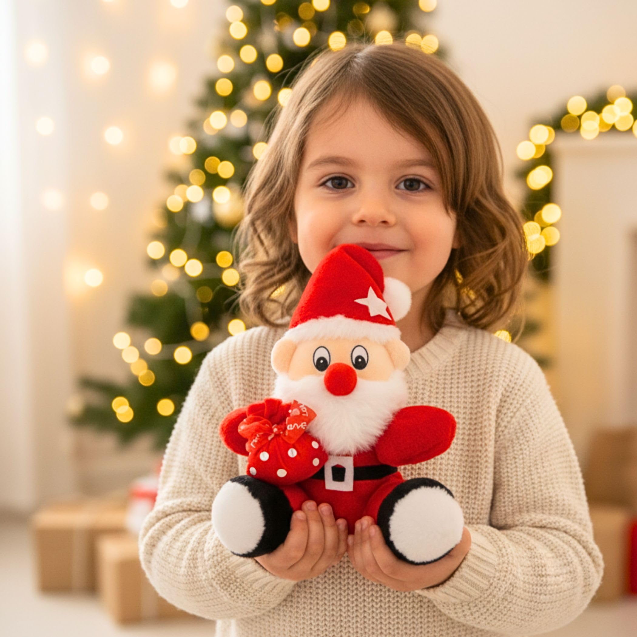 Christmas Santa Claus with Gift Bag Stuffed Soft Plush Toy for Kids Room (Size: 26 cm Color: Red)
