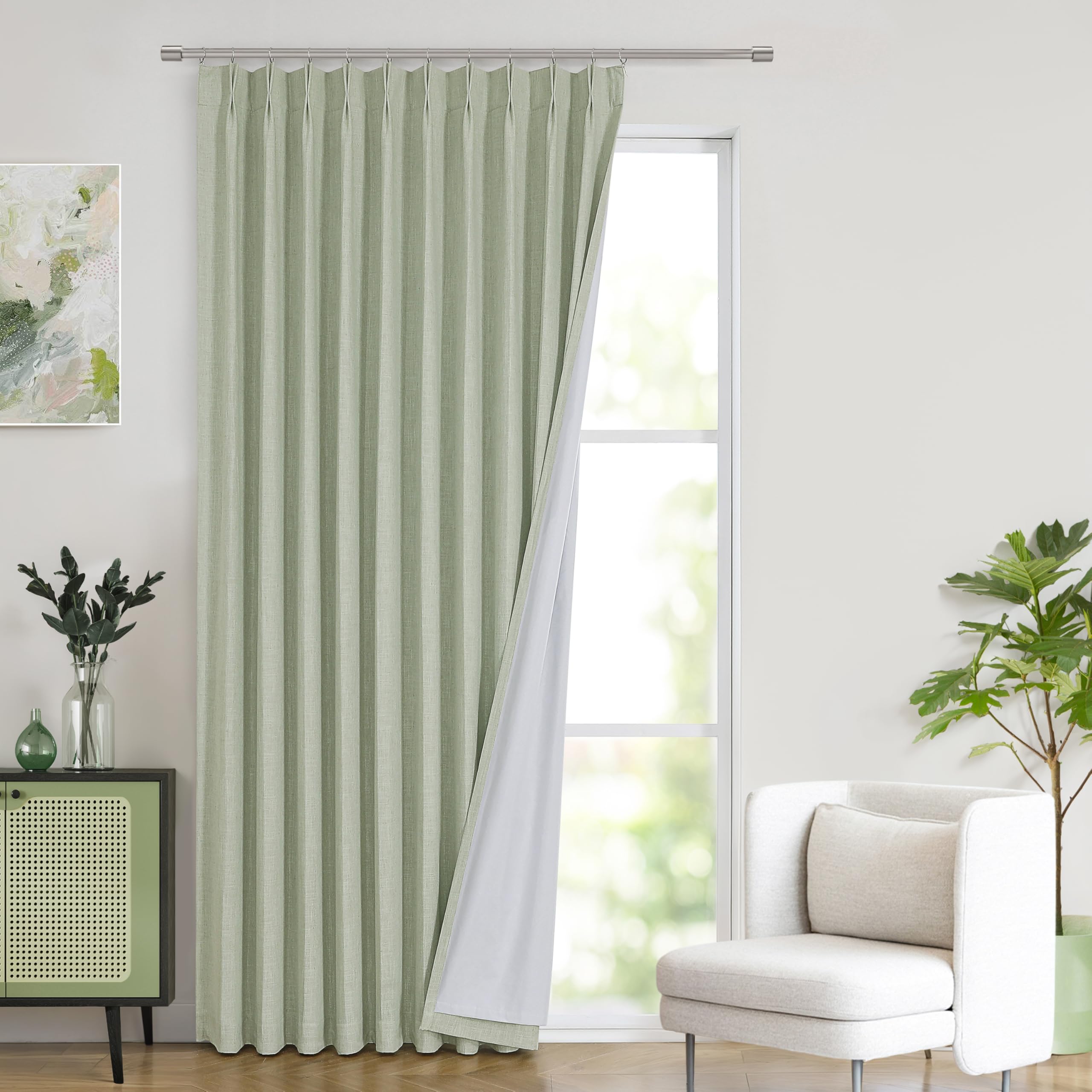 WEST LAKE Soft Green Linen Blend Pinch Pleat Curtain Panels 90 Inches Long
