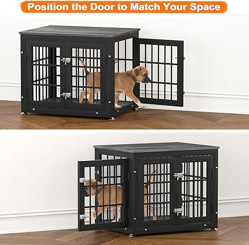 Miniatura 16 de Mueble de jaula de perro resistente de 42 pulgadas para perros grandes y medianos, mesa auxiliar decorativa para casa de mascotas, muebles de madera
