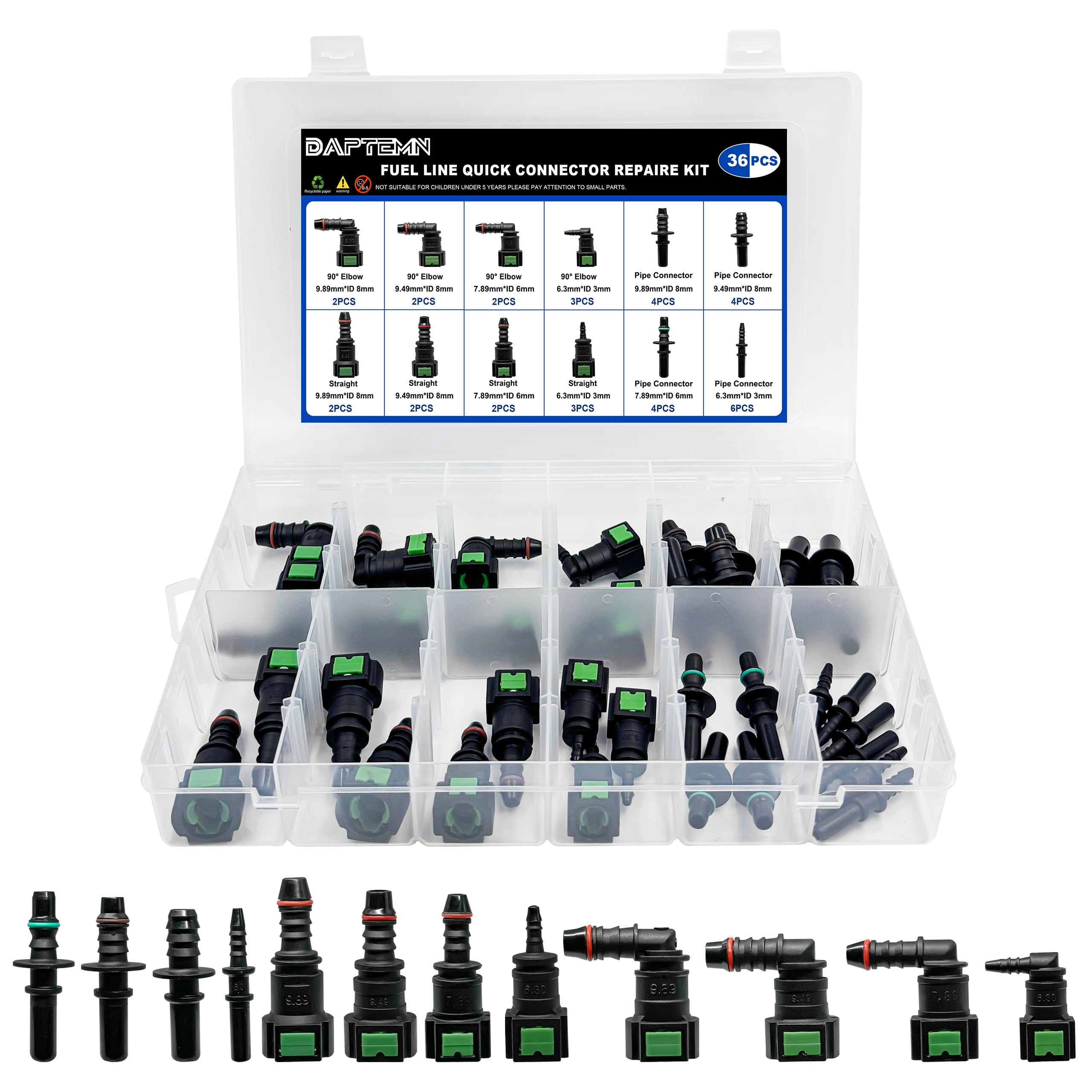 Kit di riparazione per tubo del carburante, 8 set di raccordi rapidi in nylon per tubo del carburante, raccordi a gomito dritto, sostituzione adattatore per tubo carburante automobilistico