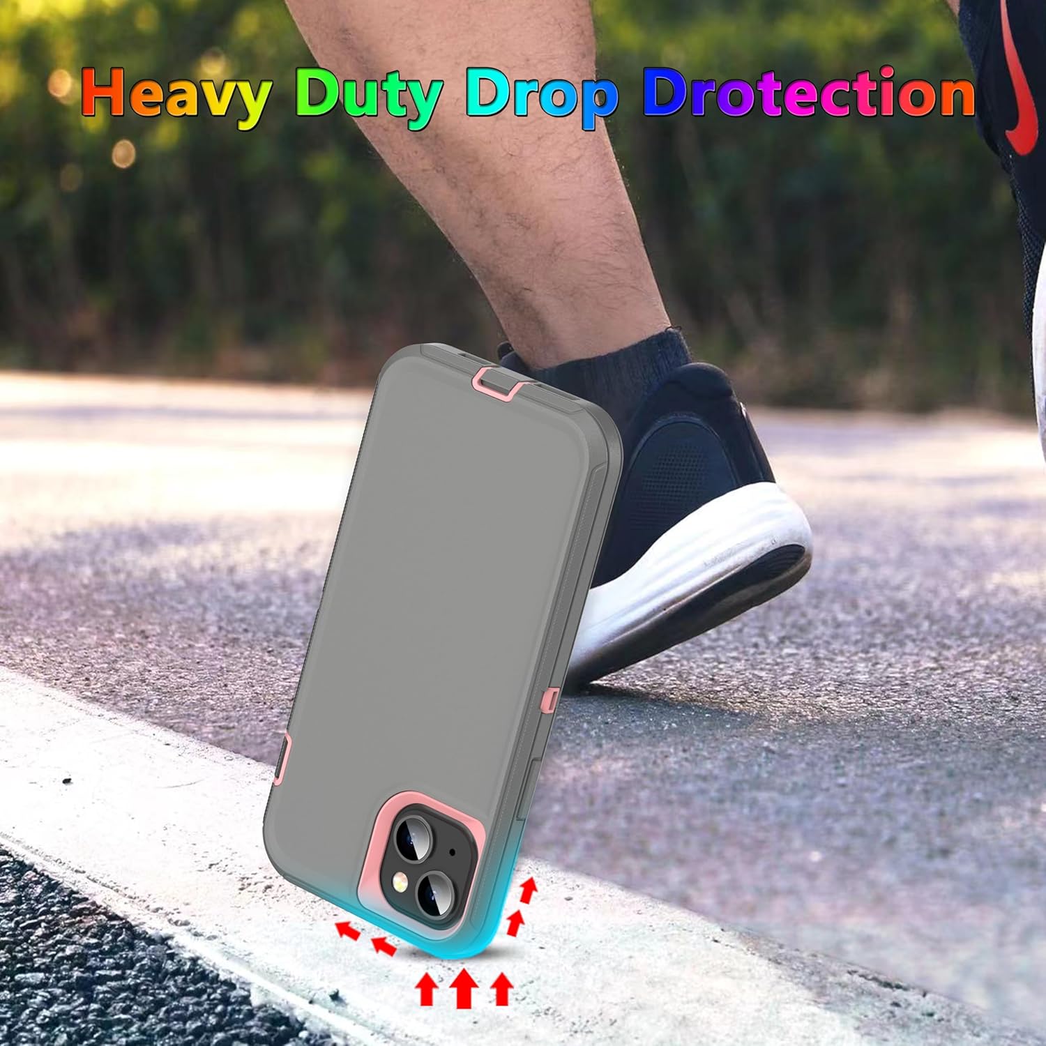 MXX Heavy Duty Made for iPhone 15 Plus Case with Tempered Glass Screen, Camera Lens Protector 3-Layer Full Body Protection - Shockproof Dustproof Cover for 15 Plus Phone Case 6.7" (Gray/Light Pink) - Image 6