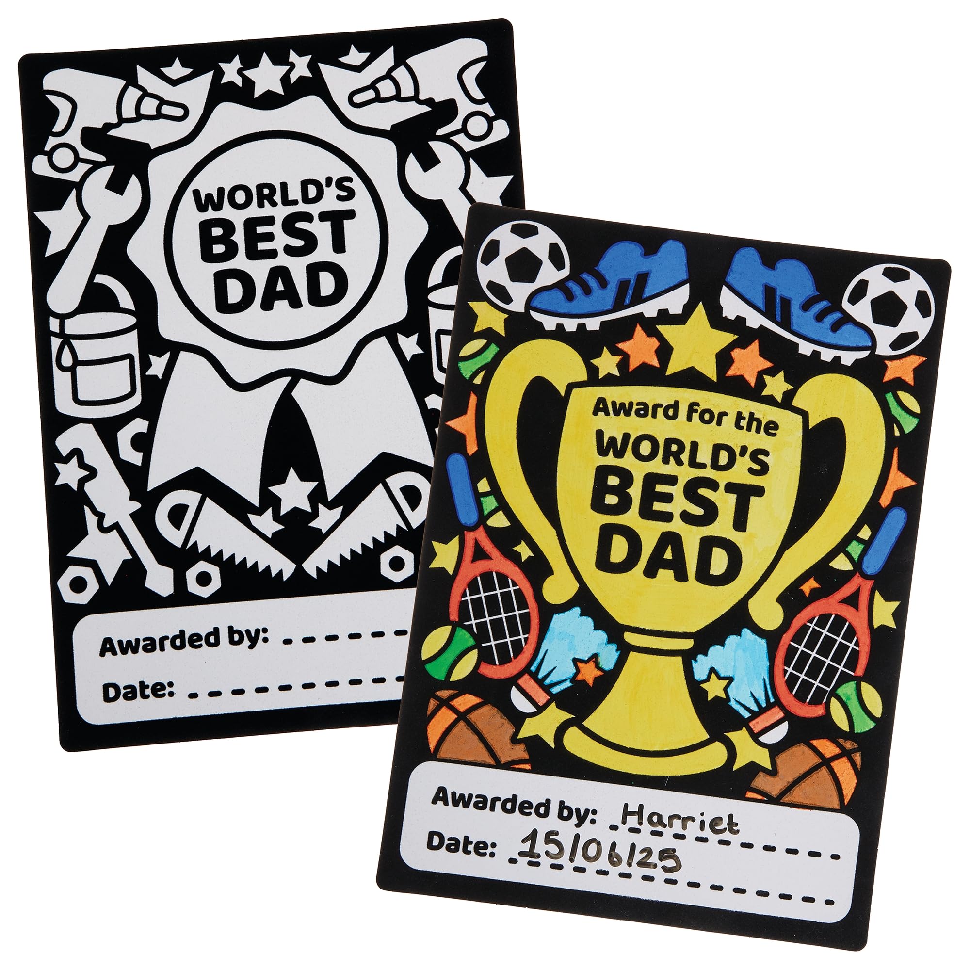 Baker Ross FN491 Father's Day Colour-in Fuzzy Art Certificates - Pack of 6, Father's Day Arts and Crafts for Kids