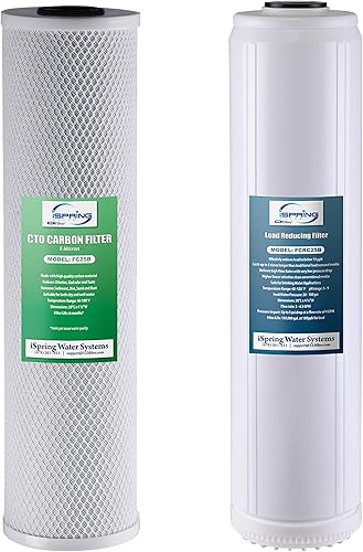 iSpring F2WGB22BPB Juego de repuesto de filtro de agua de 2 etapas de 4.5 x 20 pulgadas para toda la casa con bloque de carbono y cartuchos