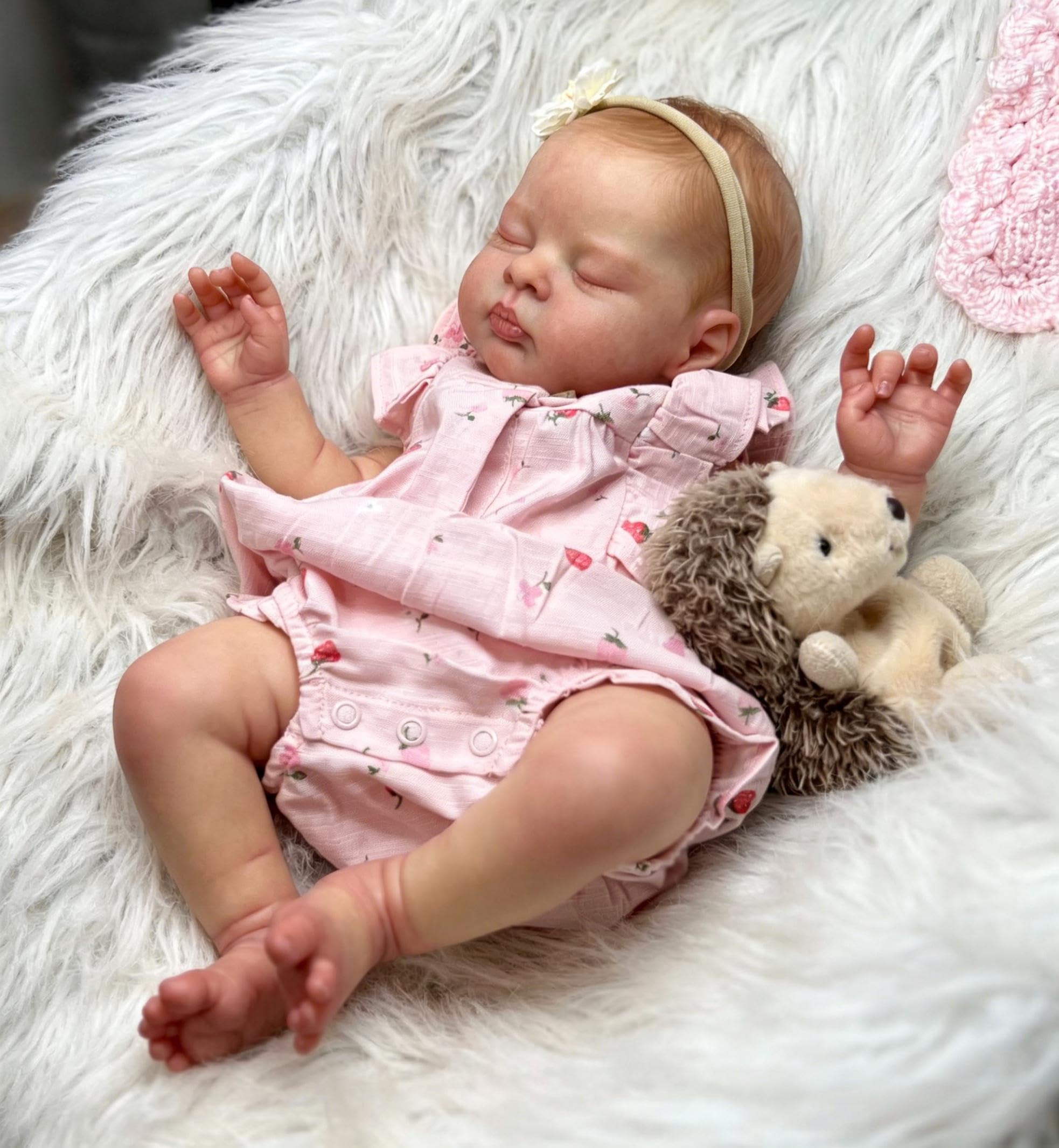 RXDOLL Reborn Puppen Lebensecht Mädchen, 48cm Schlafende Neugeborenen Babypuppe Weicher Stoffkörper, Lebensechte Babypuppen Wie Echt Silikonbabys Mädchen Geschenk für Kinder 3+