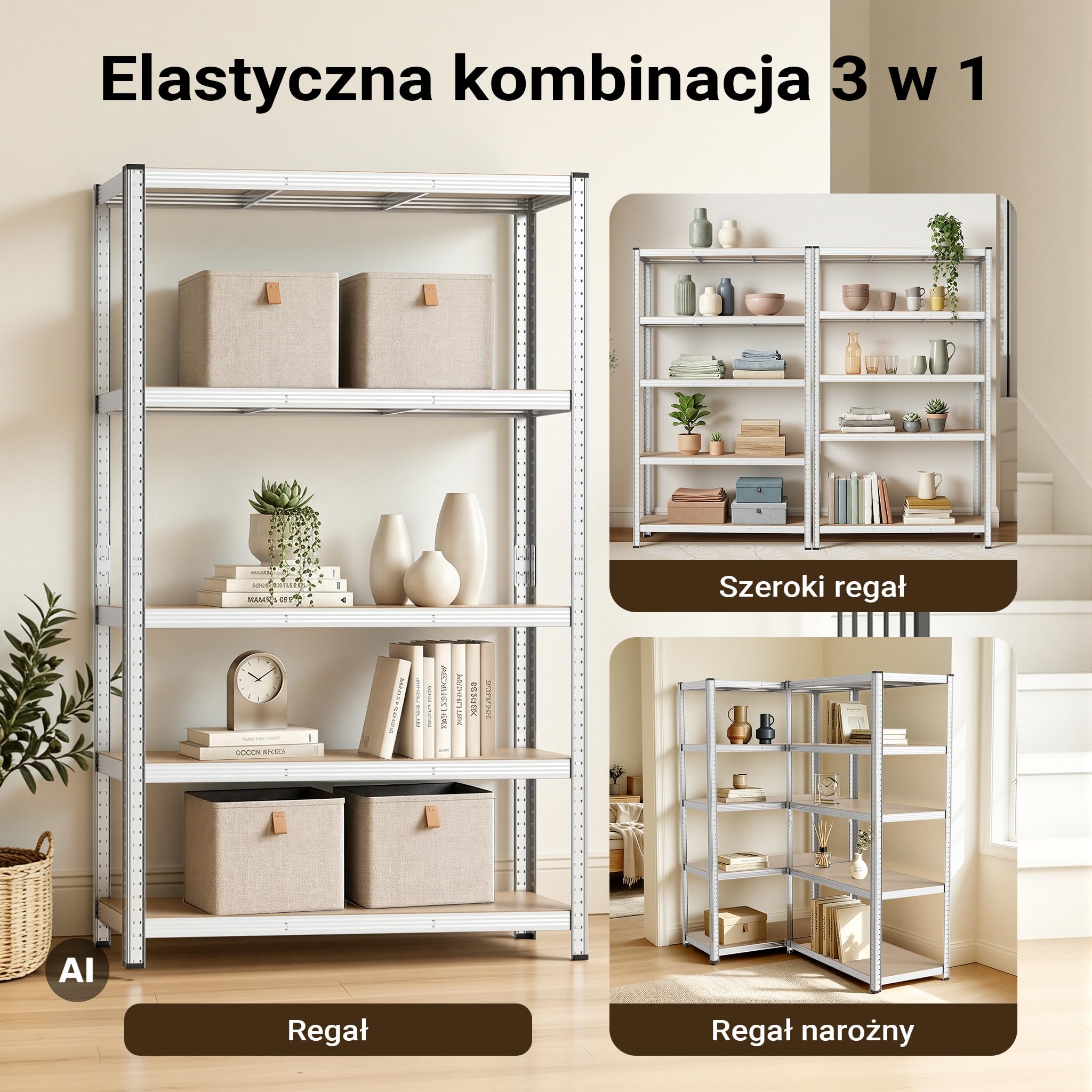 Wiltec Regał magazynowy cynkowany 180x90x40cm ze stali z 5 półkami do maks. obciążenia 875kg