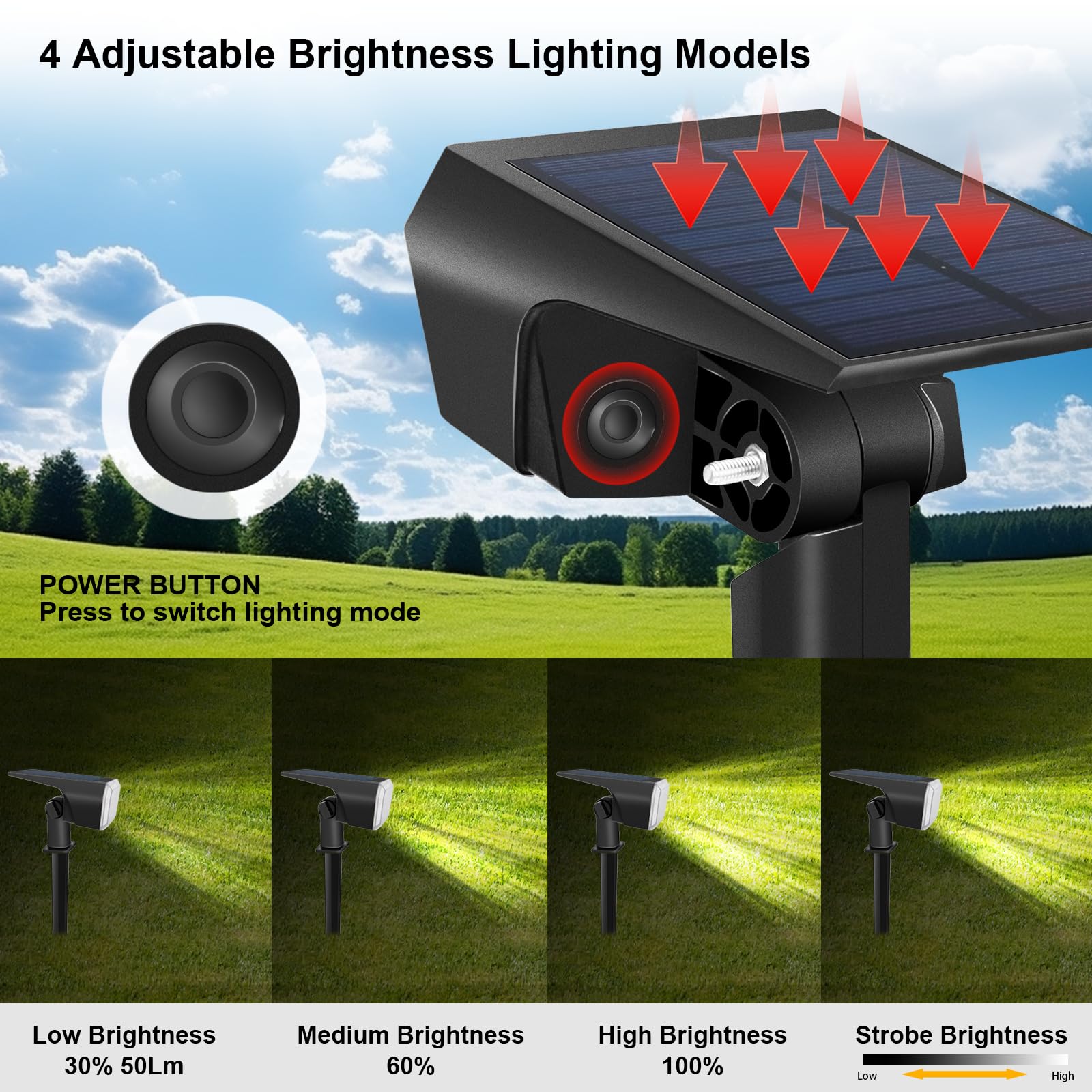 Faretti Solari a Led da Esterno 4 Pezzi, 3 Modalità Luci Solari da Giardino Potenti, Fredda/Calda Luci Solari Esterno, Lampade Solari da Giardino, Impermeabile Faretti Giardino Solari per Garage