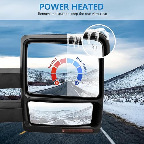 Miniatura 3 de Perfit Zone Juego de espejos de remolque izquierdo y derecho para 04-07 F-150, potencia calentada, con luz de señal ámbar, con lámpara de charco,