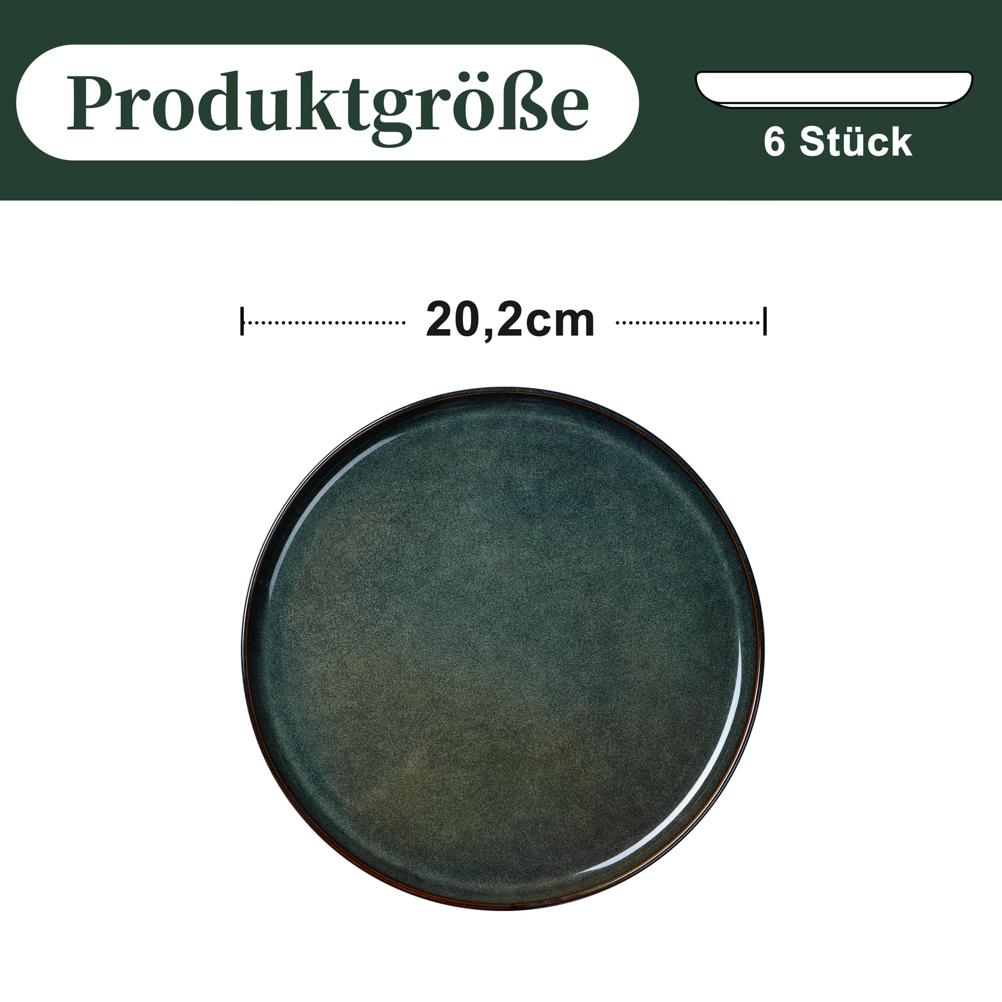 Homikit Platos de postre, 6 piezas, gres, pequeños, 20,2 cm, verde | Plato de ensalada esmaltado reactivo, moderno plato para servir 6 personas, apto para microondas y lavavajillas