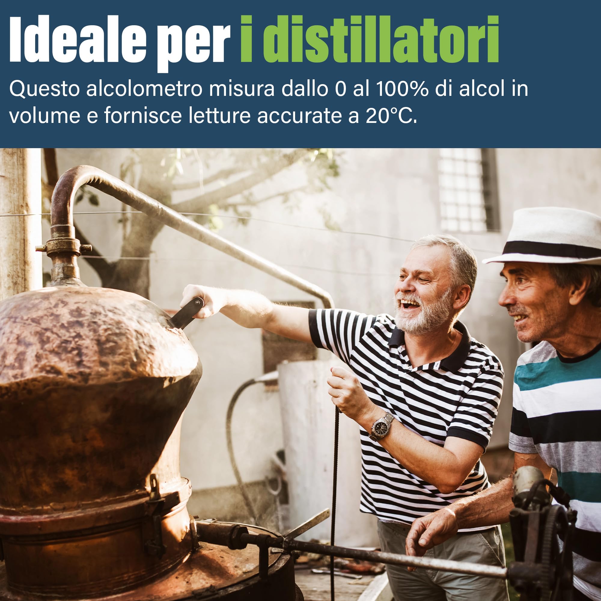 Alcolimetro per alcol e spiriti, per misurare la percentuale di alcol nei distillati (0-100%), con idrometro da 23 cm e provetta da 100 ml