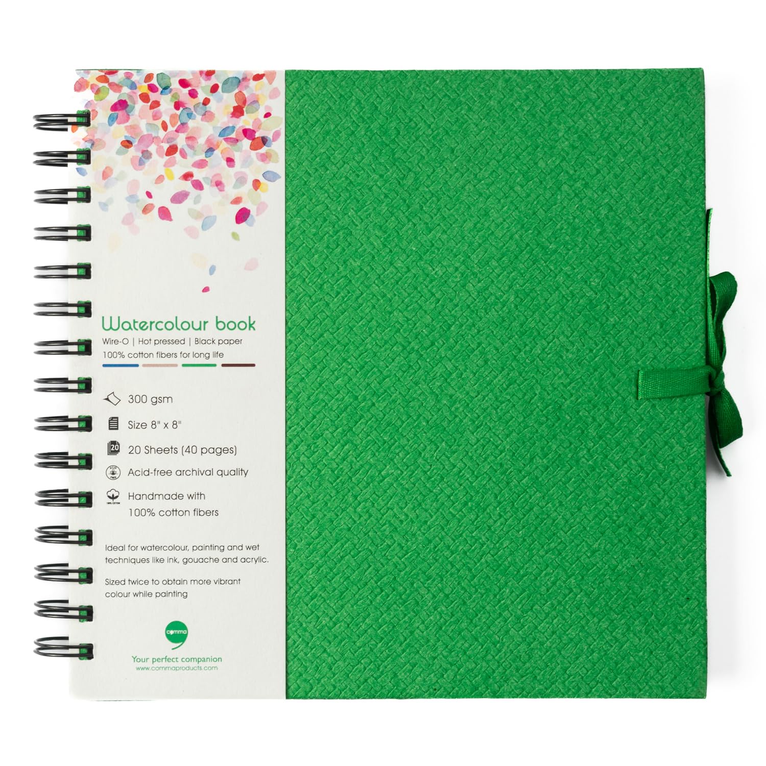 COMMA Watercolour Book | 8" X 8" | 300GSM | Wire-O Sketchbook | Hot Pressed | Black Paper | 100% Cotton Fibers (Green) (B0D2XYV7H6) Amazon Price History, Amazon Price Tracker