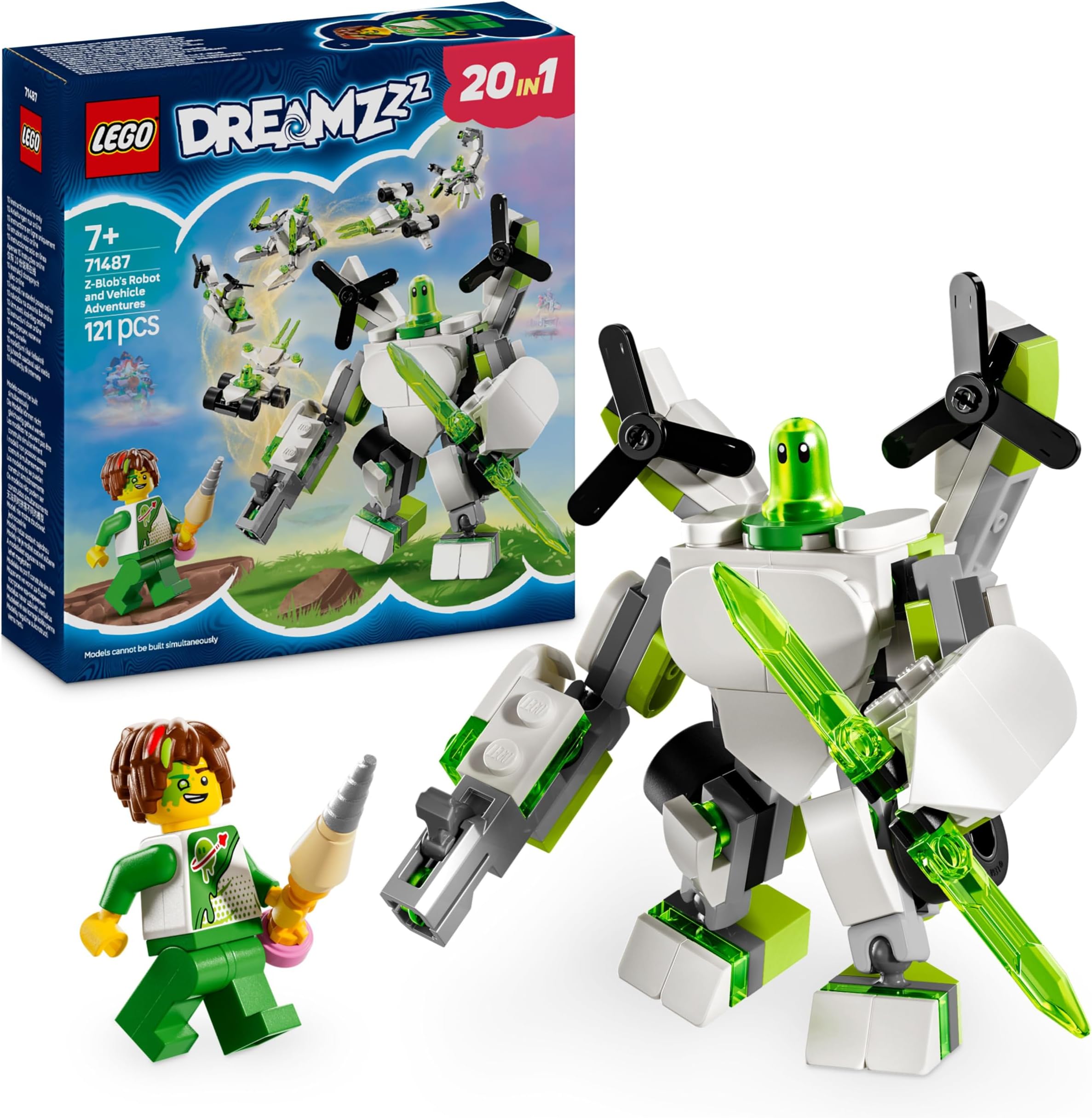 LEGO DREAMZzz Z-Blob’s Robot and Vehicle Adventures Set with 20 Build Options Including a Plane, Helicopter, Submarine and a Racing Car Toy, Birthday Gift for 7 Plus Year Old Boys & Girls 71487