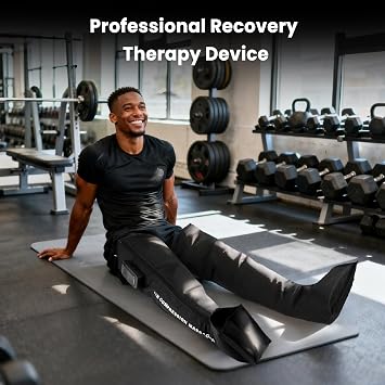 Professional Air Compression Leg Massager for Circulation and Pain Relief, Cordless Full Leg Recovery Boots with Dual Controllers, Sequential Compression Therapy Machine - Pair, M