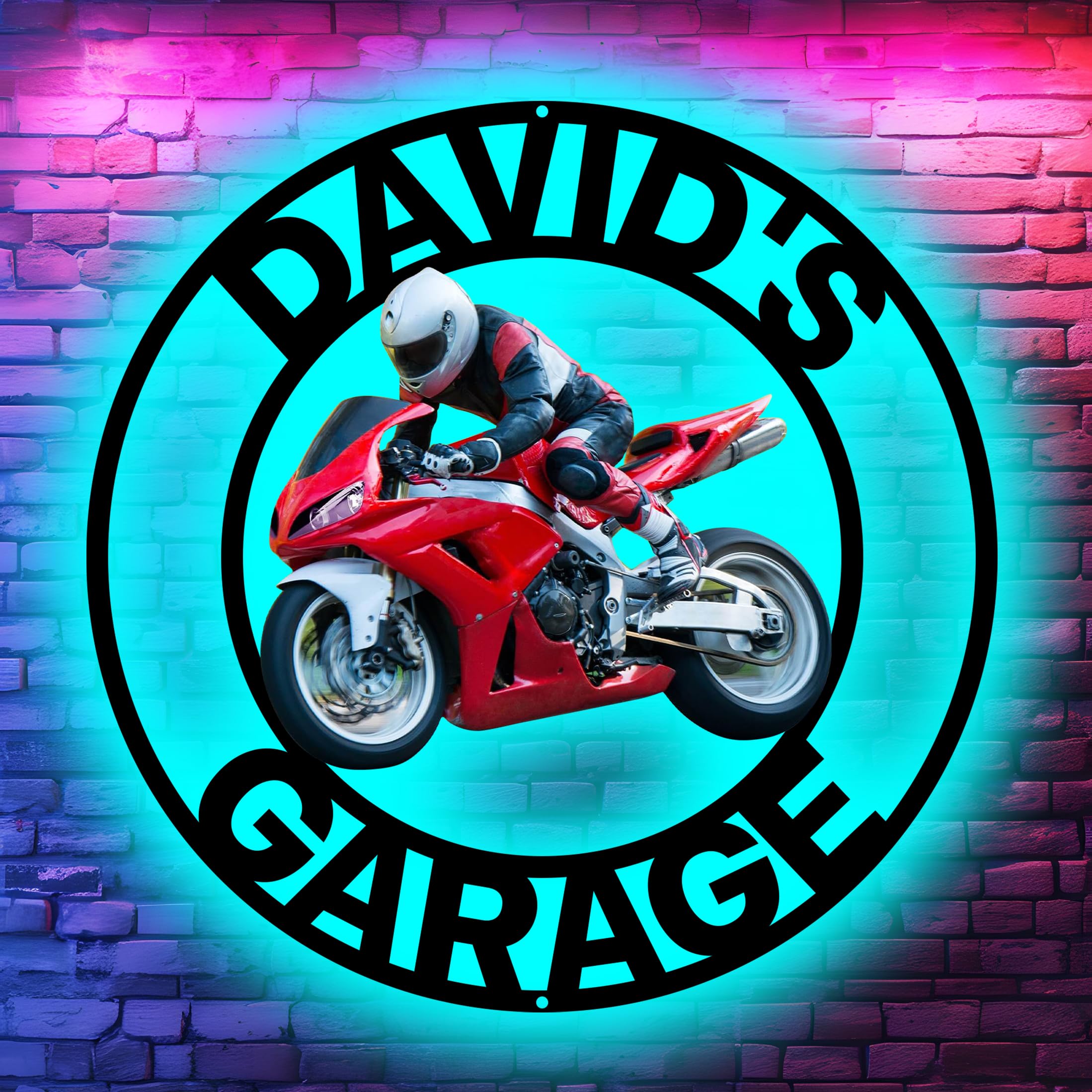 Custom Motorcycle Photo Garage Neon Sign,Personalized Metal Garage Name Sign LED Light Up Wall Decor,Auto Repair Workshop Man Cave Wall Art,Gift for Men Dad Grandpa