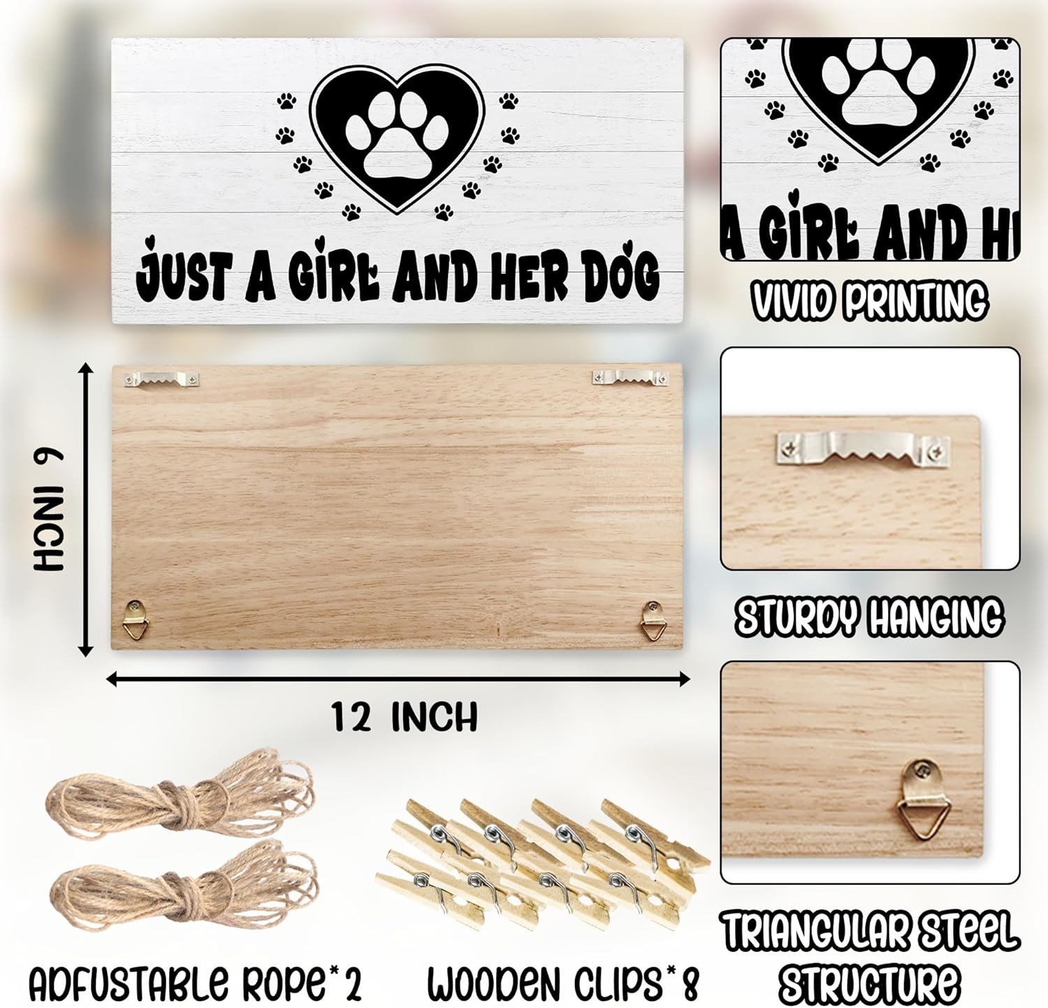 Dog Picture Frame Photo Hanging Display, Dog Mom Lovers Owner Gifts for Women, Pet Lovers Gifts, Just a Girl and Her Dogs Picture Board Photo Holder for Wall Decor - Image 7