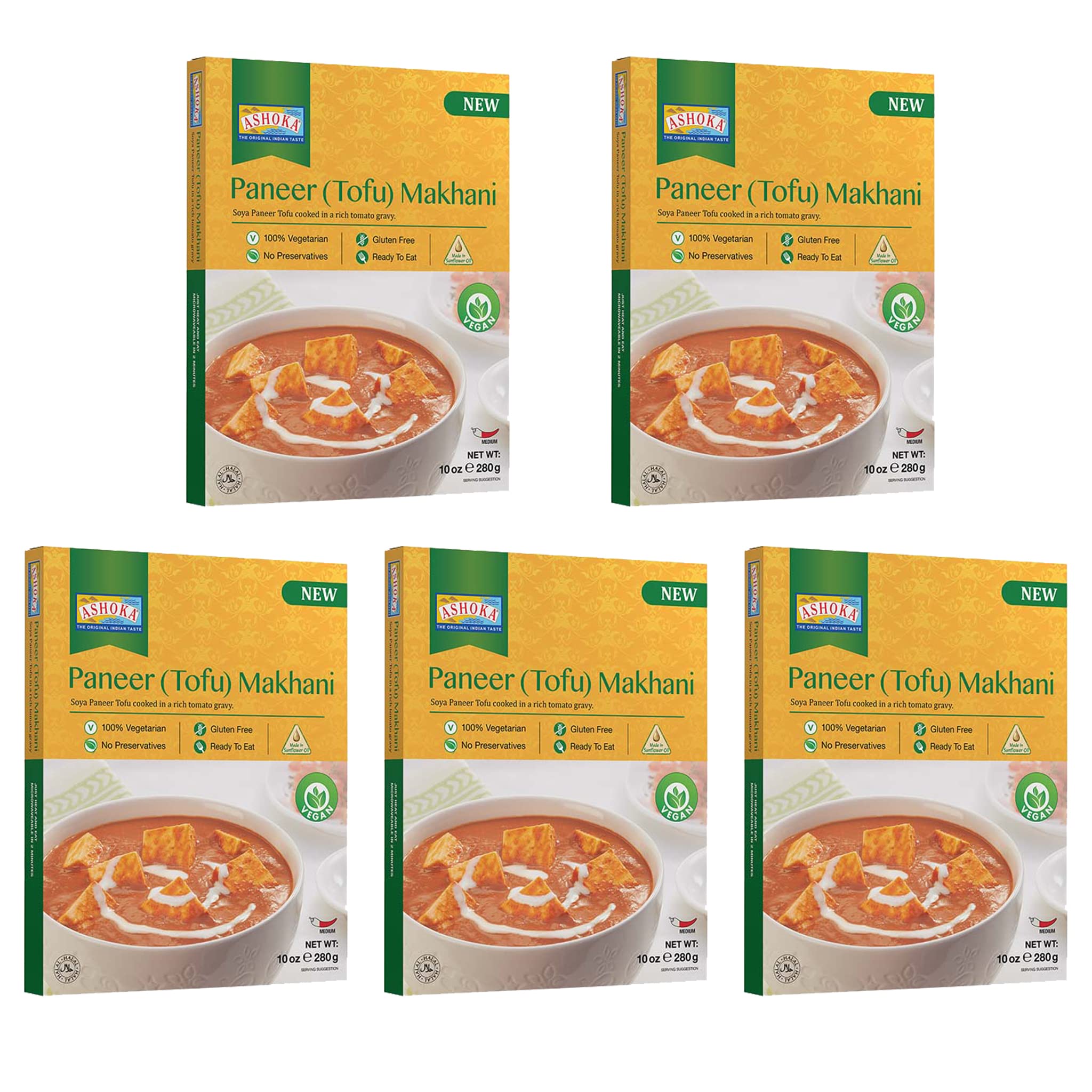 Ashoka Meals 1932, Tofu Curry, Plant-Based Gluten Free Meals, All-Natural, Ready to Heat Paneer Makhani, Kosher Certified, Authentic Indian Cuisine, Healthy Work Lunch, No Preservatives, Pack of 10