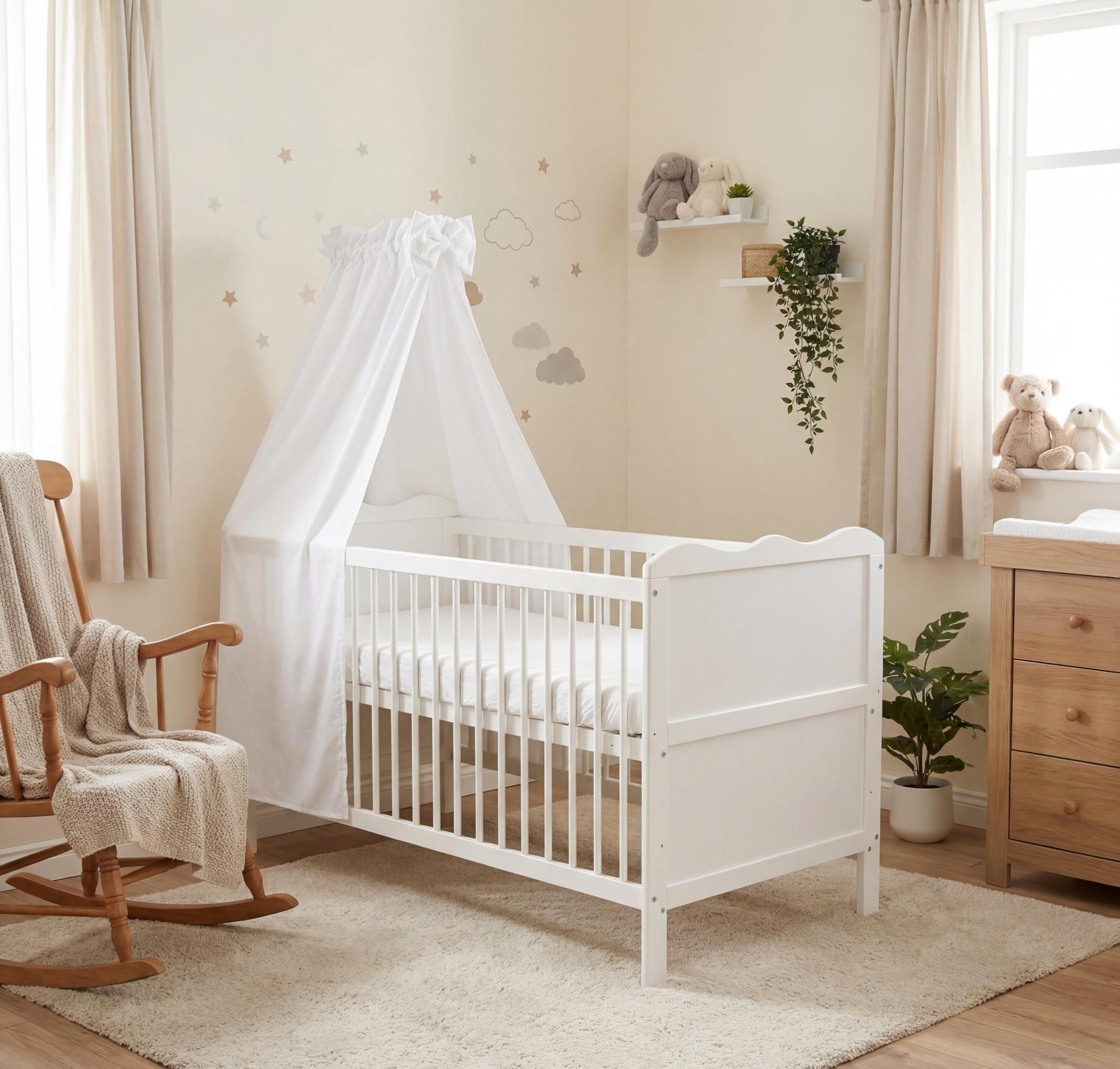 TupTam Babybett Himmel mit Schleifchen, Farbe: Weiß, Größe: ca. 160x240 cm