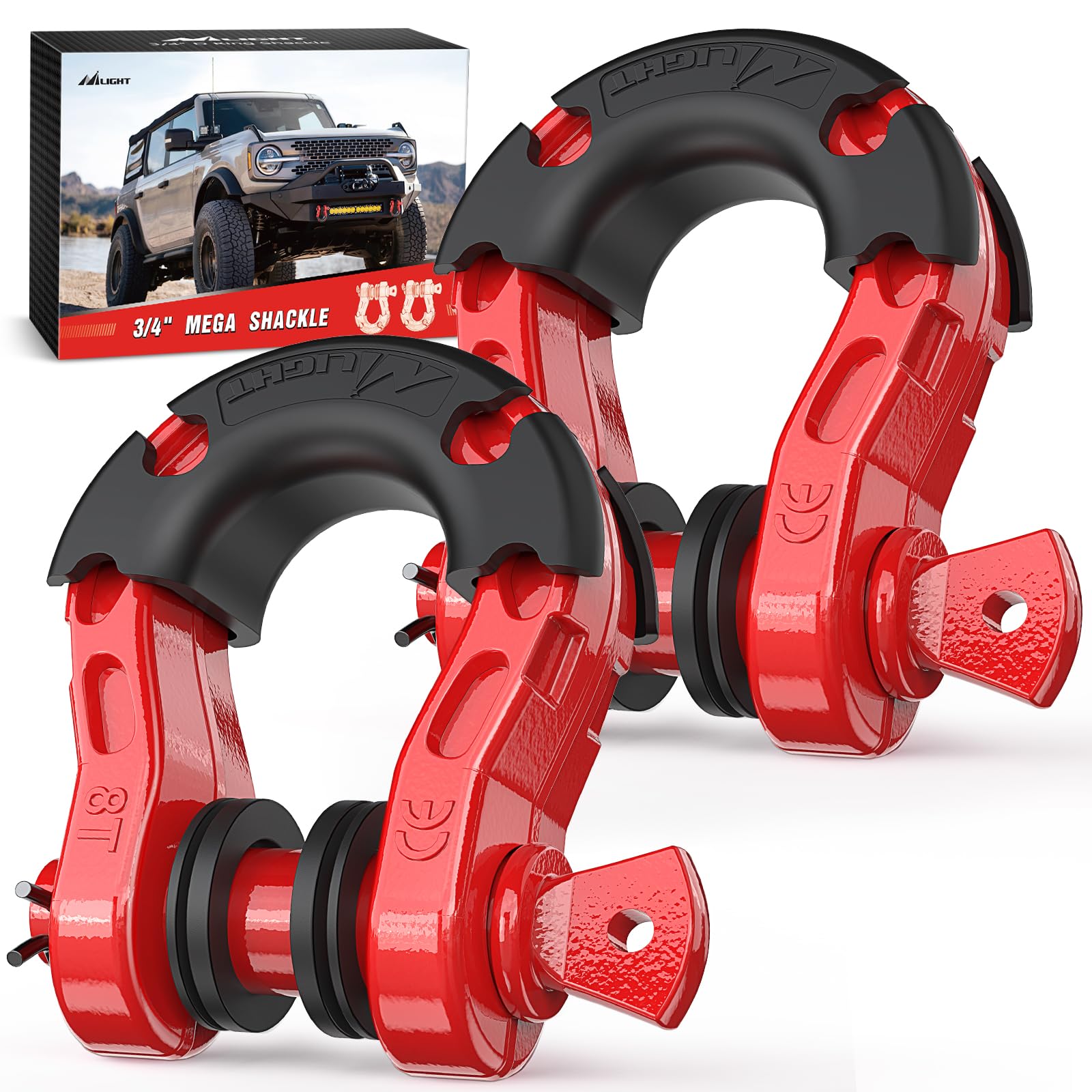 Nilight 2 Pack 3/4" Mega D-Ring Shackle with 7/8" Screw Pin 68,000LBS Break Strength, Heavy Duty Off Road Recovery Shackle for Use with Tow Strap, Winch, Off-Road Jeep Truck Vehicle, 2 Years Warranty