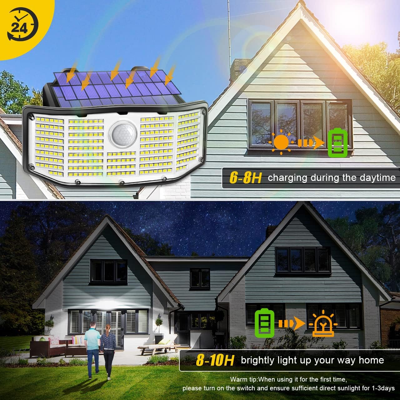 CLAONER Solar Outdoor Lights Motion Sensor - Upgraded 2500Lm Solar Motion Lights Outdoor 252 LED Solar Security Lights IP65 Waterproof Wireless Solar Powered Wall Light for Outside Garage (1 Pack)