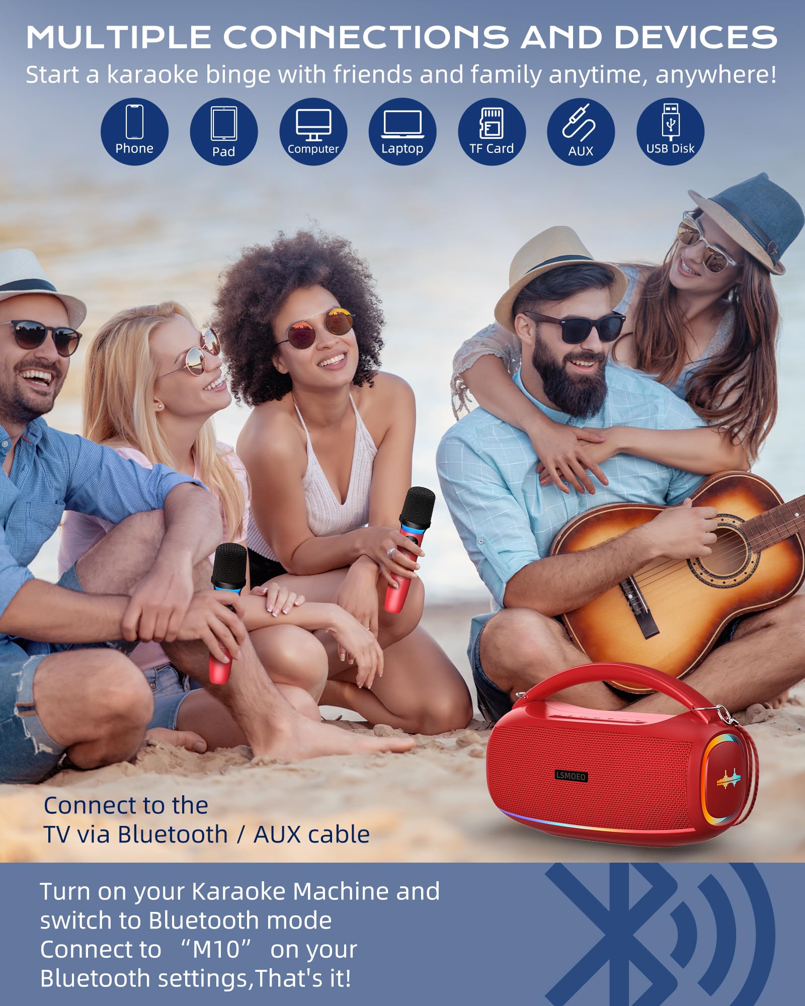 Máquina de Karaoke para Adultos y niños, micrófono de Karaoke inalámbrico Bluetooth 2 portátil con Soporte/USB/Tarjeta TF/Entrada Auxiliar, Sistema de Altavoces PA IPX5 para Fiesta en casa, Picnic