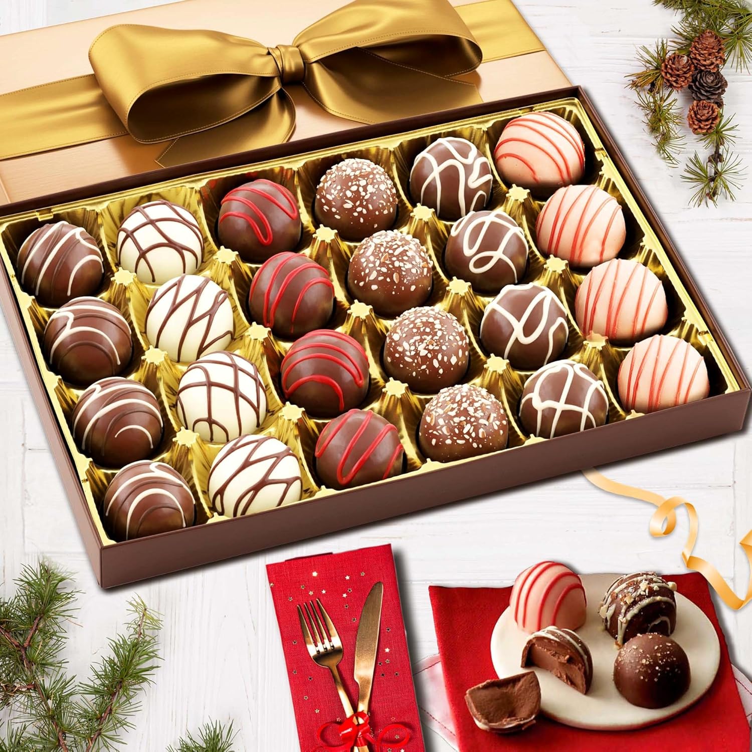 WINNI – Lavish Truffle Chocolates 24 Pcs Gift Pack | Belgian Dark Chocolates Gift | Imported Chocolates | Chocolate Gift Hamper & Bouquet | Handmade Celebration Chocolate Gift Box For Birthday, Wedding, Partner, Girlfriend, Girls, Boys, Couple, Husband, Boyfriend, Kids | Return Gift Hamper