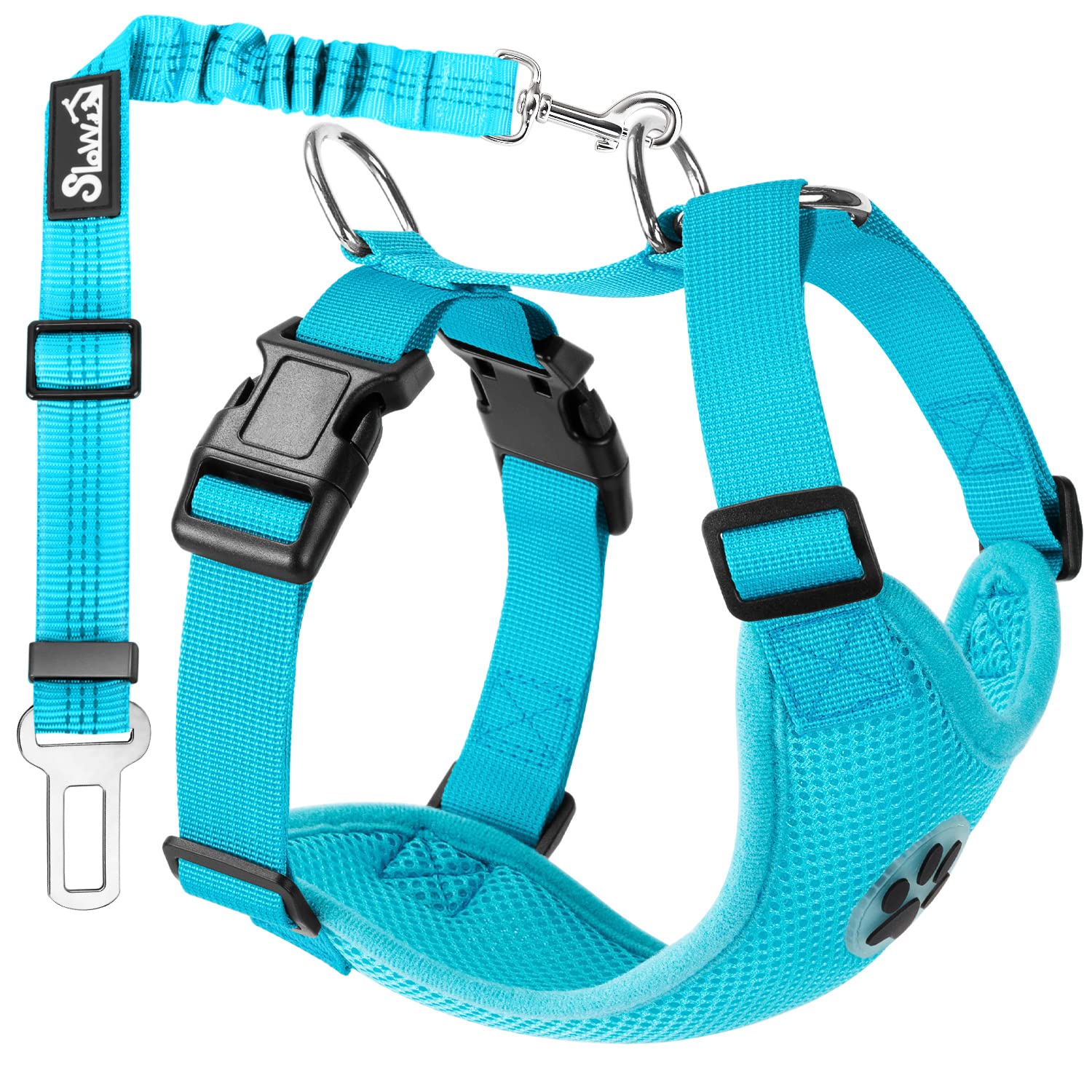 SlowTon Dog Car Harness Seatbelt Set, Pet Vest Harness with Safety Seat Belt for Trip and Daily Use Adjustable Elastic Strap and Multifunction Breathable Fabric Vest in Vehicle for Dogs