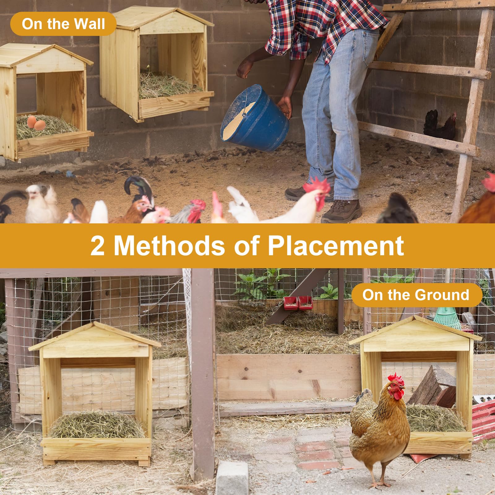 Caja nido para pollos, 3 compartimentos, montaje en pared, de madera, para gallinero, fácil de montar y versátil para gallinas, patos, pollos