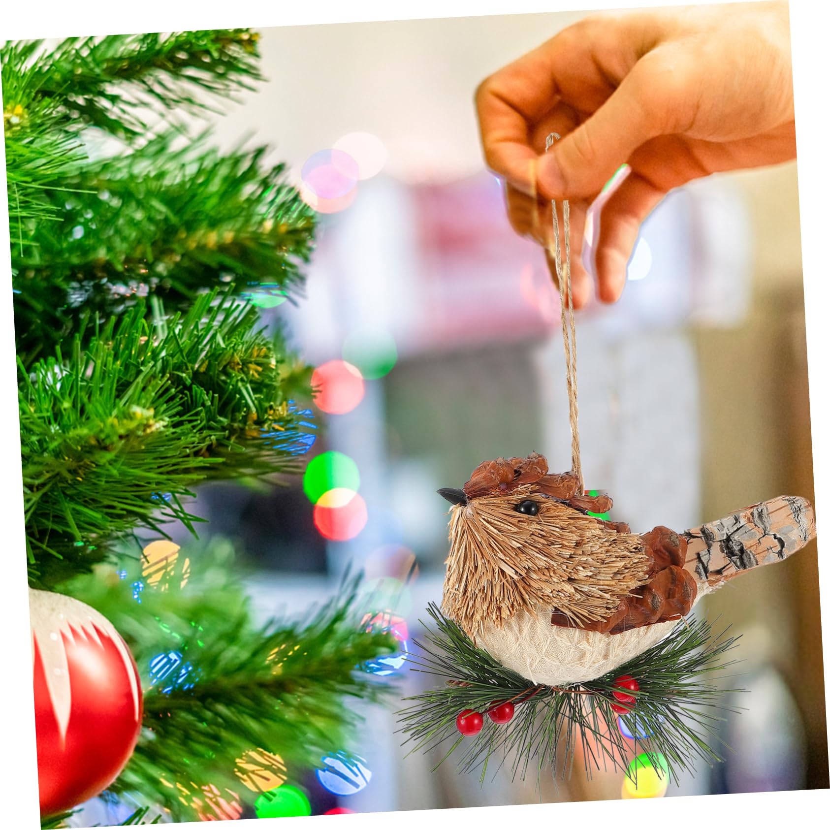 STOBAZA 4pezzi Decorative Woven Bird Pendant for Christmas Home Decor Bird Ornament for Festivals and Celebrations