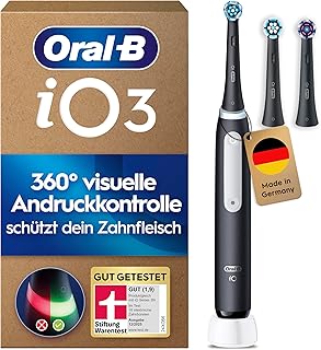 Oral-B iO Series 3 Plus Edition Elektrische Zahnbürste — Electric Toothbrush, Inkl. 3 Aufsteckbürsten, 3 Putzmodi für Zahnpflege — Designed by Braun, GUT GETESTET von STIFTUNG WARENTEST, Schwarz