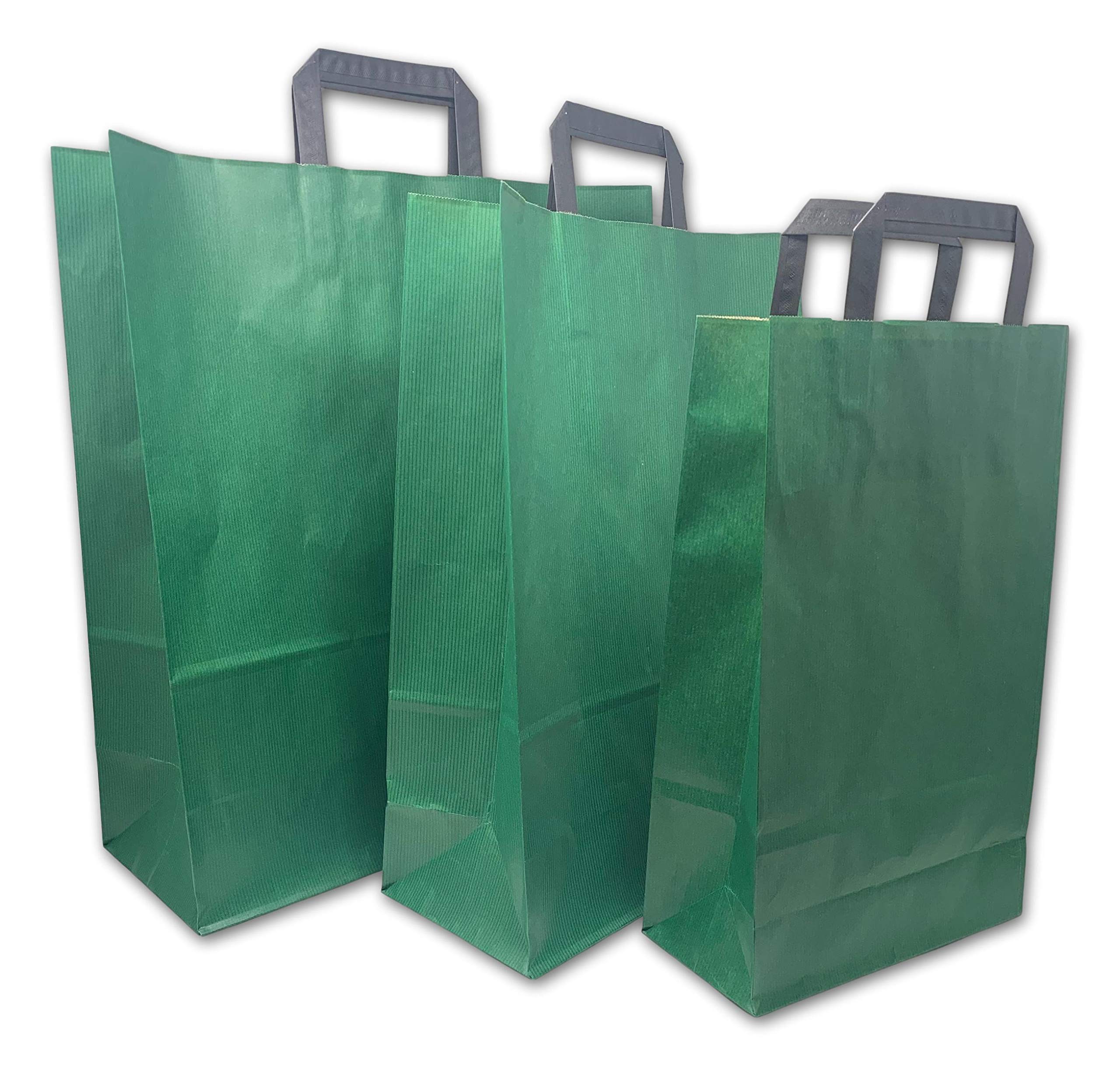 250 Sacs Papier VERT 36 x 22 x 10.5 cm sac Cadeau de fête Sacs Cadeau Sac Traiteur Sac en Papier avec poignée pour Anniversaire, Noël, sac cabas, célébrations de Mariage et fête