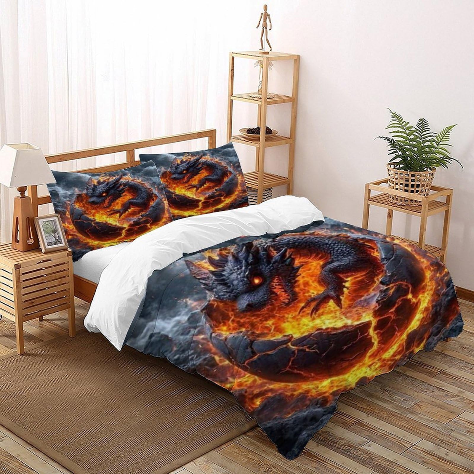Dragon Fire Bedding Set Theme Bedspread Animal Theme Marine Animal Space Theme Duvet Cover Set Microfiber Comforter Cover Universal for All Seasons with Pillowcase Double（200x200cm）