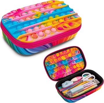 ZIPIT POP Pencil Case for Girls, Silicone Sensory Fidget Pencil Case for School, Large Capacity Stationery Organizer Box, Rainbow