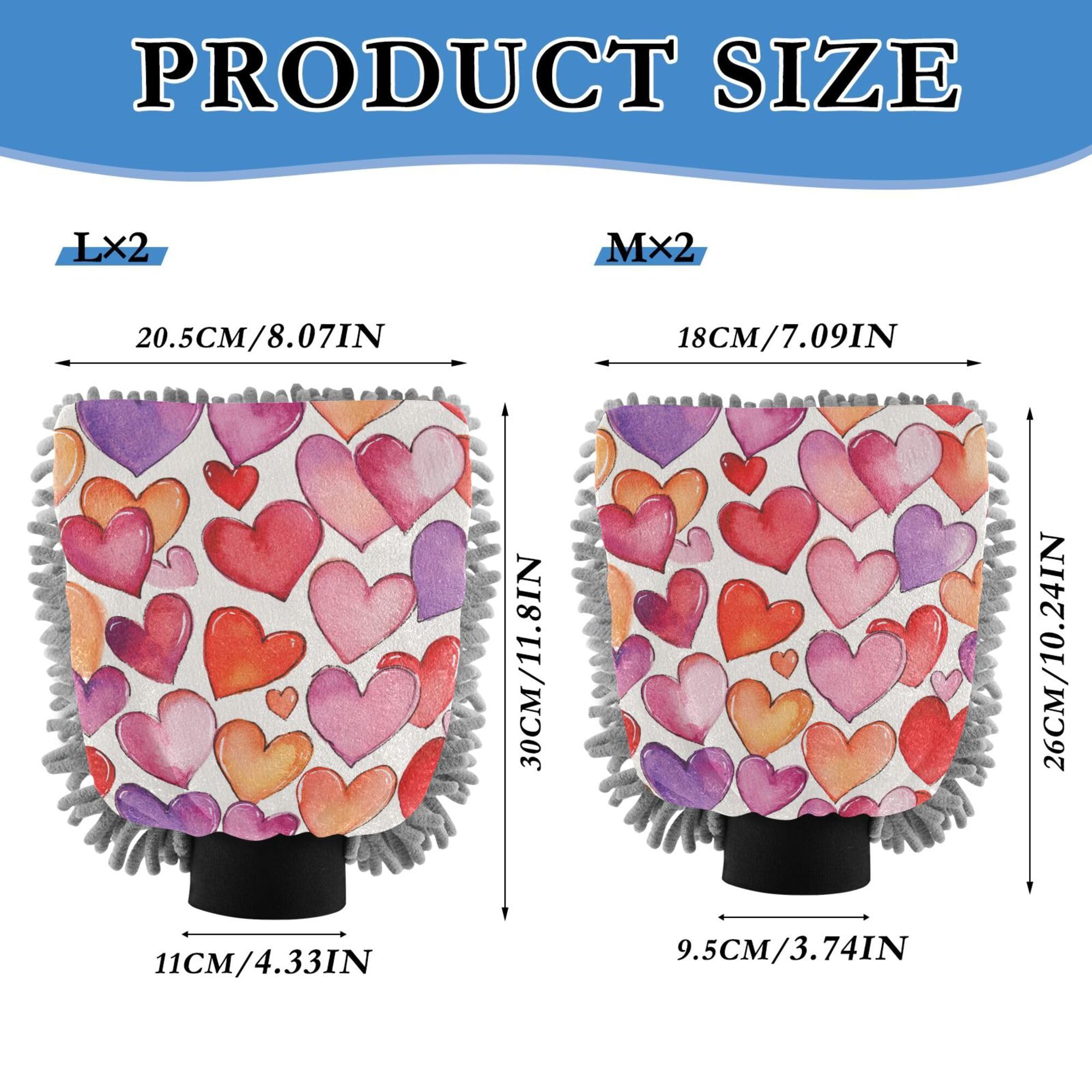 Cartoon Cute Love Hearts Hand Mitt Car Wash Glove 2 Pack Car Washing Glove Scratch Free Detailing Clean Rag for Wash Drying