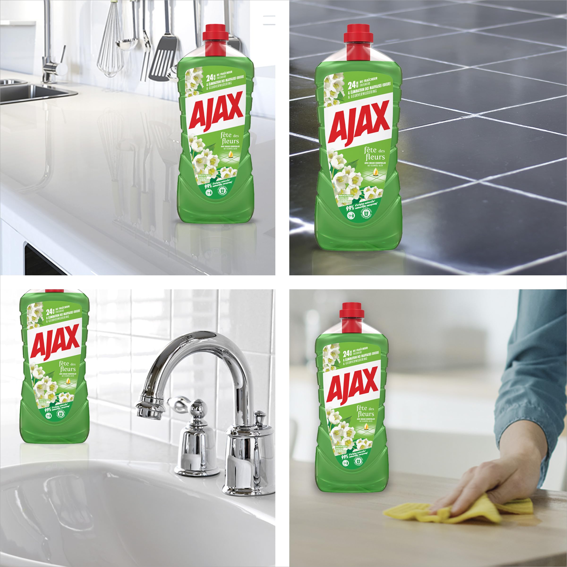 AJAX – Limpiador de hogar para suelos y múltiples superficies Ajax Festival de las flores de la candidiasis – Actúa contra todos los tipos de sucios – Lote de 3 x 1250 ml