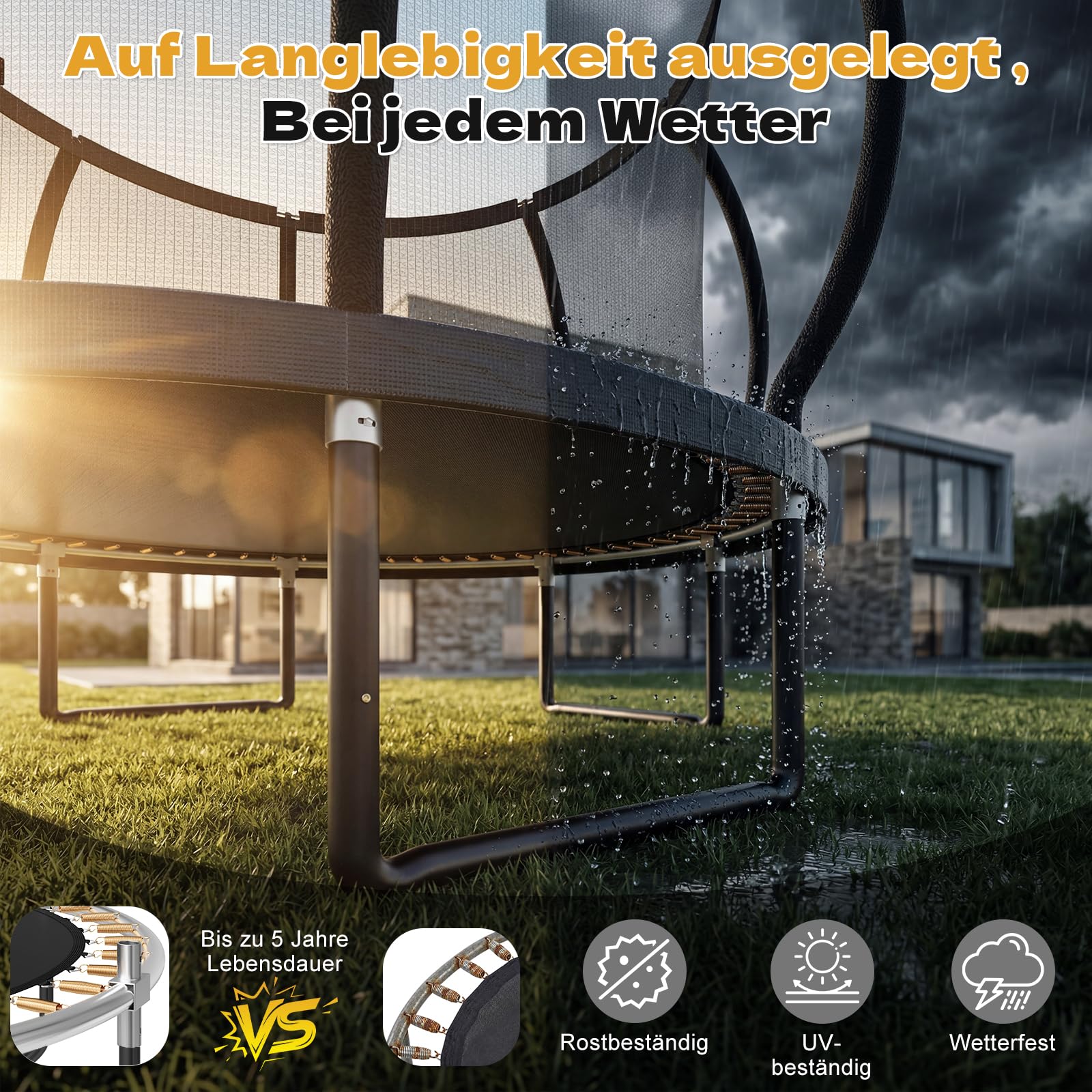JUMMICO Trampolin Outdoor Ø 228/305/366/427/488 cm mit Schutznetz und Leiter, GS-geprüftes Freizeit-Trampolin für Kinder und Erwachsene, Rahmen mit Rostschutzbeschichtung, Belastbarkeit 150kg