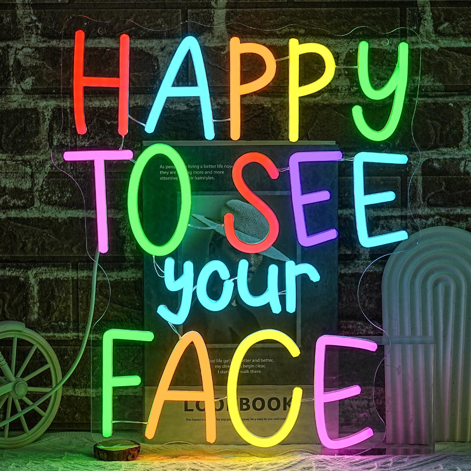 LULANMP Happy To See Your Face Neon Sign for Wall Decor Classroom Neon Light Colorful Letter LED Sign Dimmable Neon Light Sign for Classroom Bar Home shop Decoration