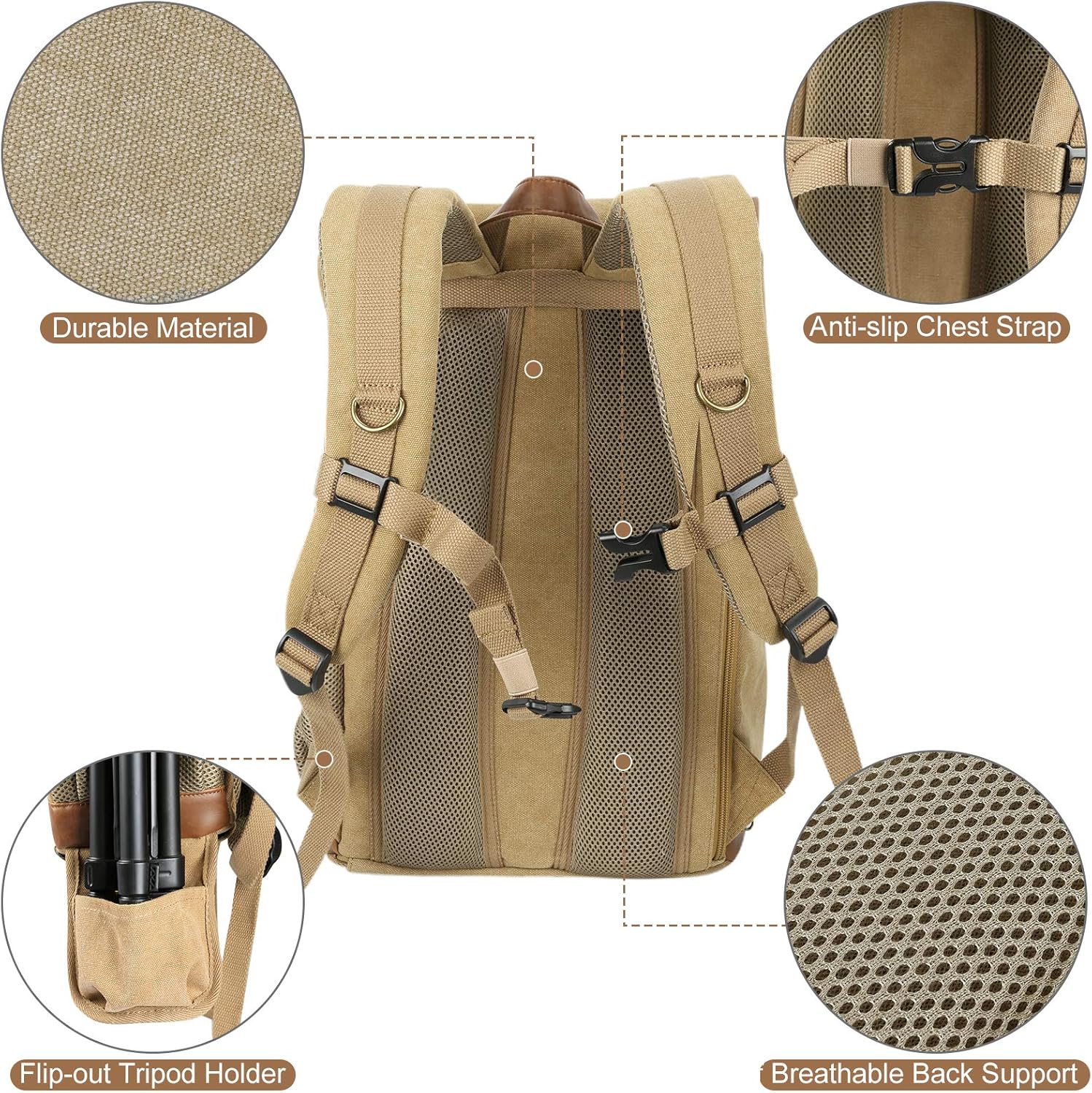 Hot Deals Endurax Canvas Camera Backpack for DSLR Photography Backpack with Quick Access Dual Compartments Fit SLR Cameras 3-5 Lenses and 14 Laptop Khaiki