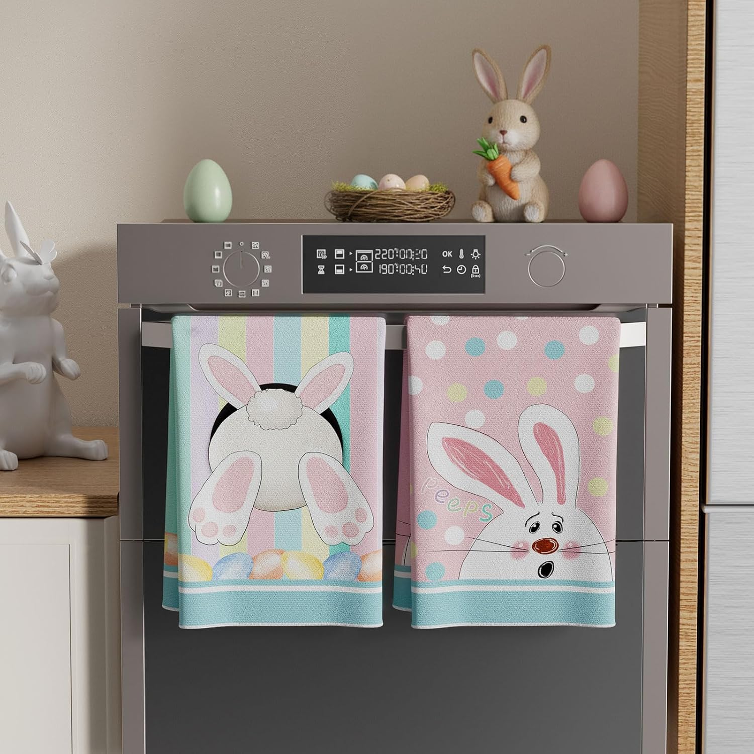 XCHI Happy Easter Bunny Eggs Rabbits Easter Kitchen Towels Dish Towels 18x26 Inch Home Kitchen Decorations Hand Towels Set of 4 Drying Dishcloth - Image 4