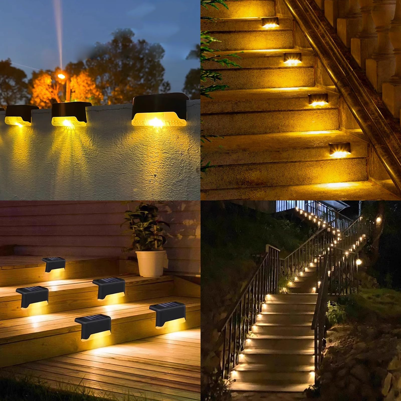 Ninonly Luces Solares Exterior Jardin, Juego de 16 Luz Solar para Escaleras, Lamparas Solares LED Impermeable, Iluminación Decoración Step para Patio Terraza Escalones Cubierta Valla
