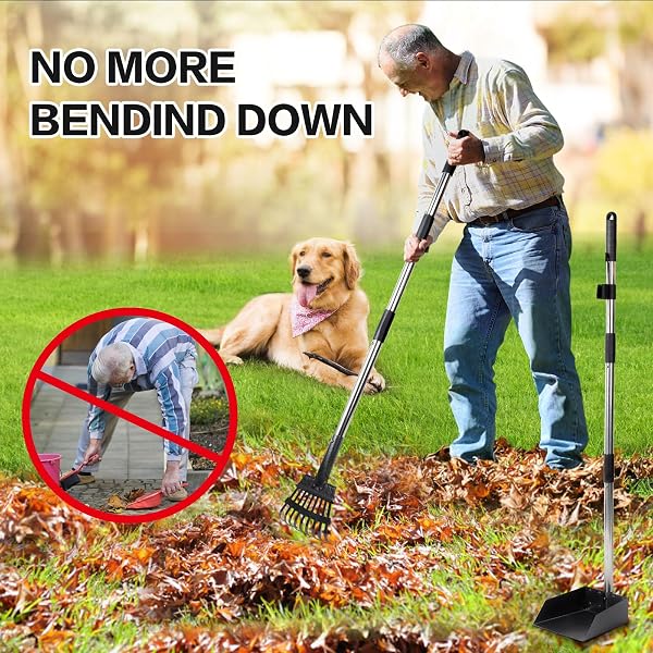 The THRISEED THA2 Dog Pooper Scooper Set features a durable metal construction and an adjustable long handle for comfortable pet waste cleanup.